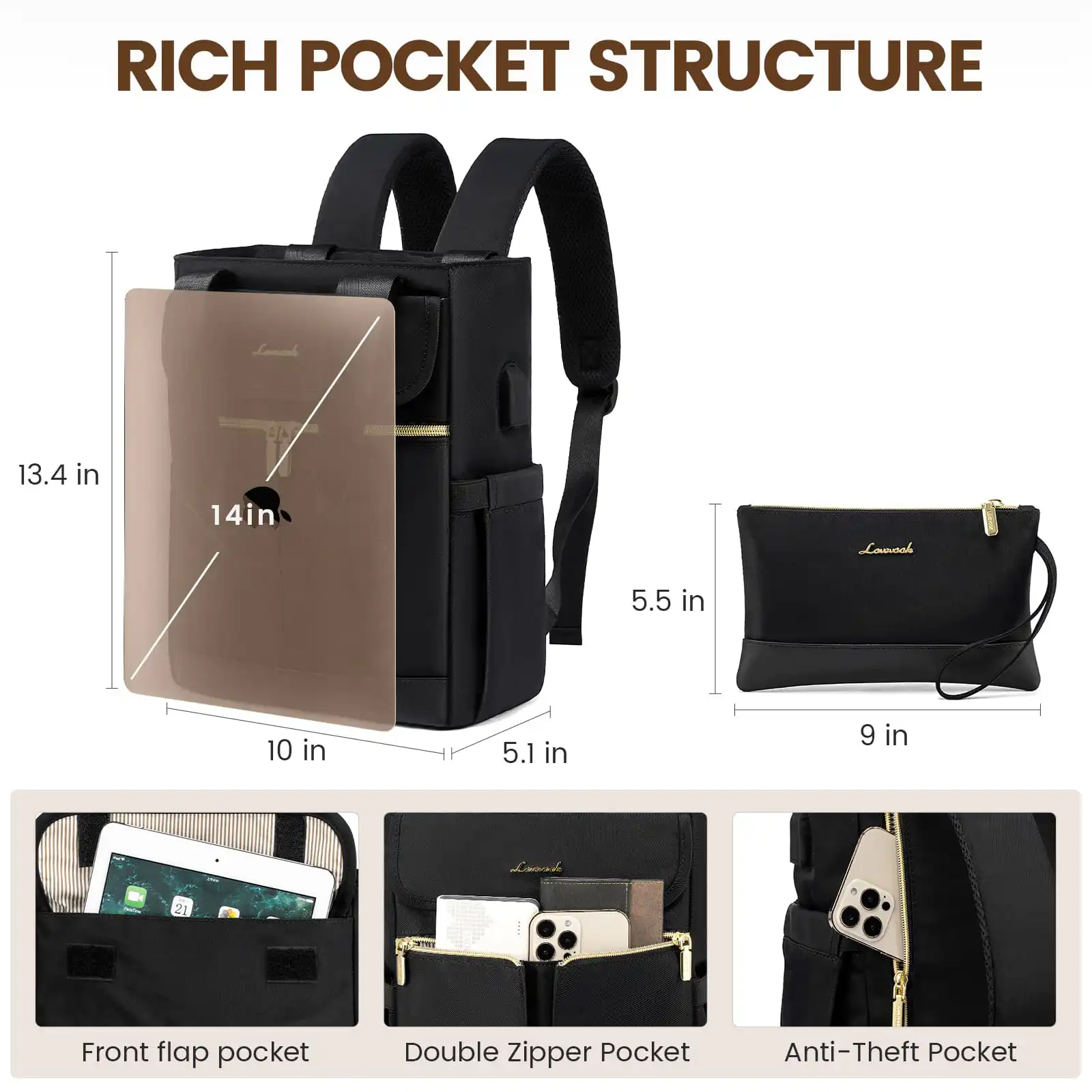 Γυναικείο Σετ Σακίδιο Φορητού Υπολογιστή τσάντα χειρός Lovevook 14'' MB2031 black