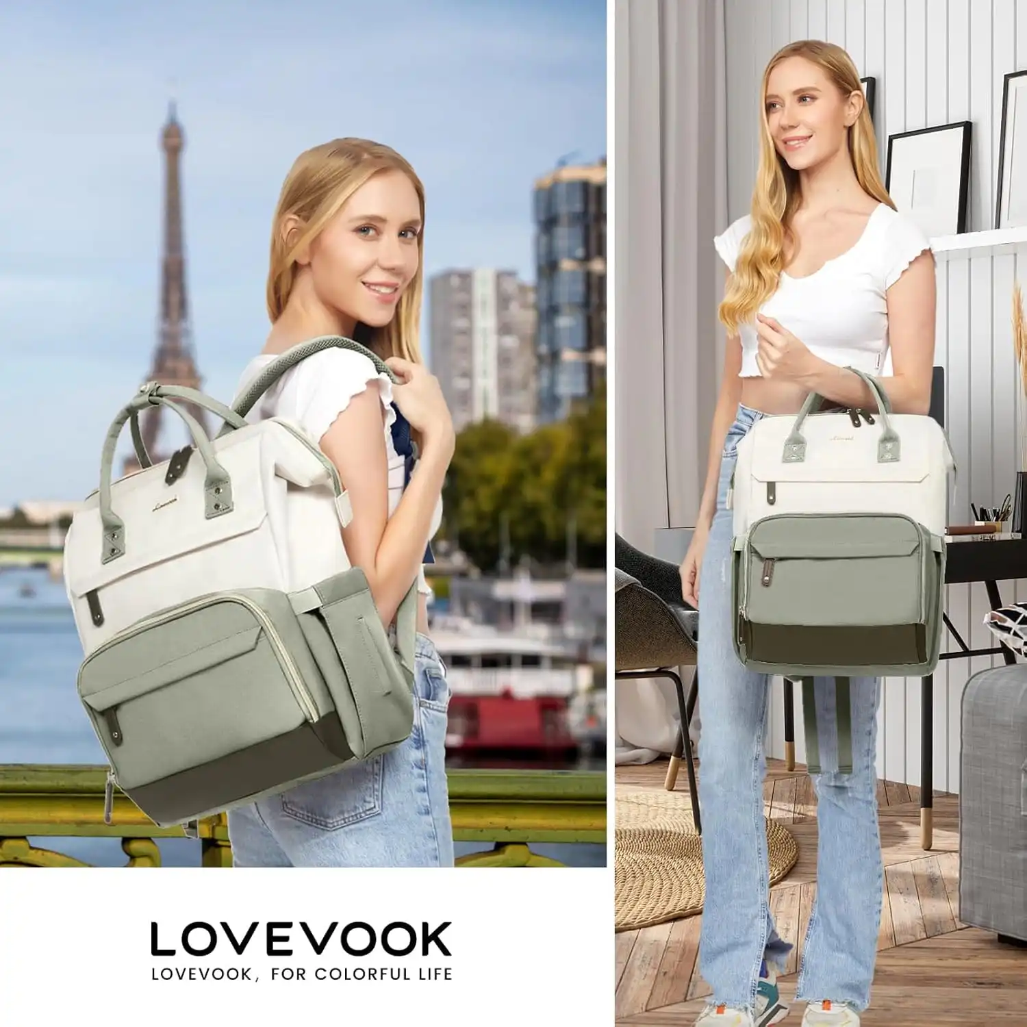 Γυναικείο Σακίδιο Φορητού Υπολογιστή Lovevook 15,6” MB2046 Beige/light green