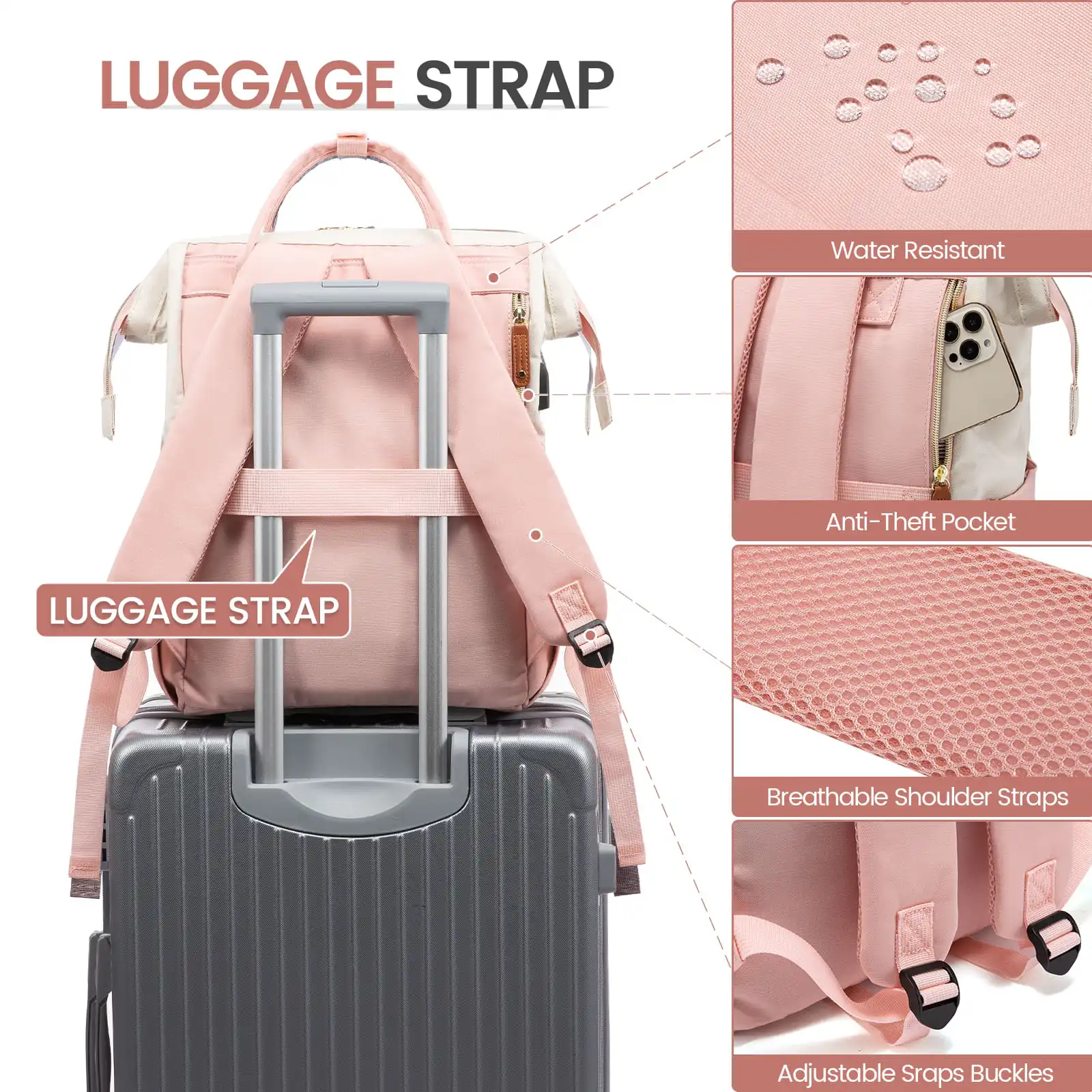 Γυναικείο Σακίδιο Φορητού Υπολογιστή Lovevook 15,6'' MB2046 Beige/Pink