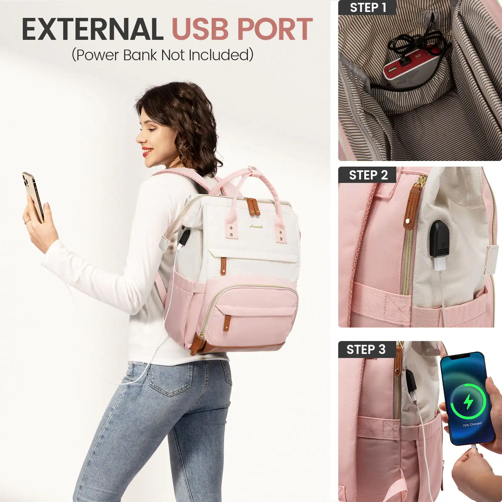 Γυναικείο Σακίδιο Φορητού Υπολογιστή Lovevook 15,6” MB2046 Beige/Pink