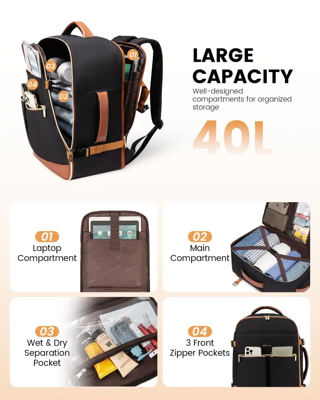 Σακίδιο Ταξιδίου Καμπίνας 40L 17,3" MB2112 black brown