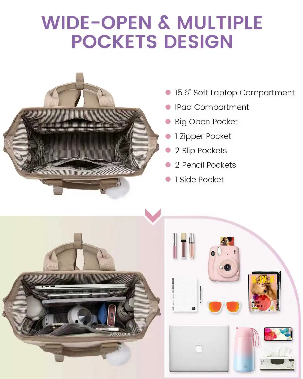 Γυναικείο Σακίδιο Επαγγελματικό Lovevook 15,6'' MB2119 beige/khaki