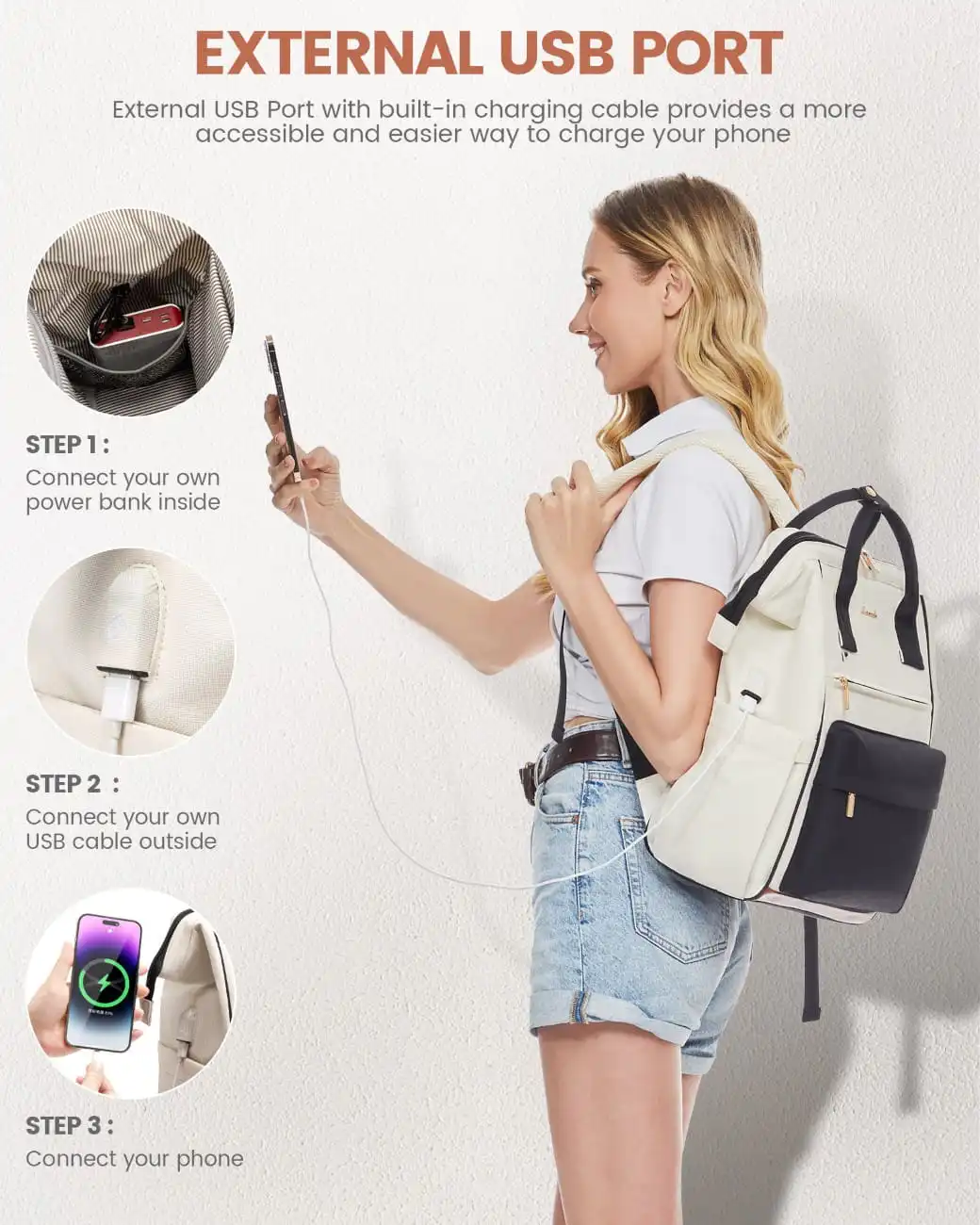 Γυναικείο Σακίδιο με USB Lovevook 15,6'' MB2146 beige/black