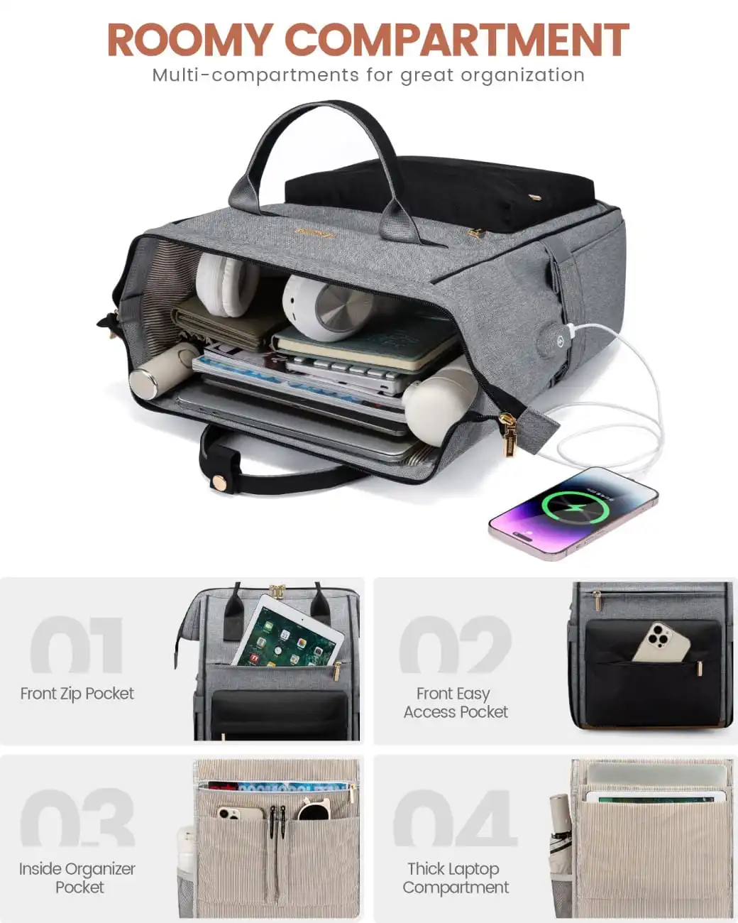 Γυναικείο Σακίδιο με USB Lovevook 15,6'' MB2146 gray/black