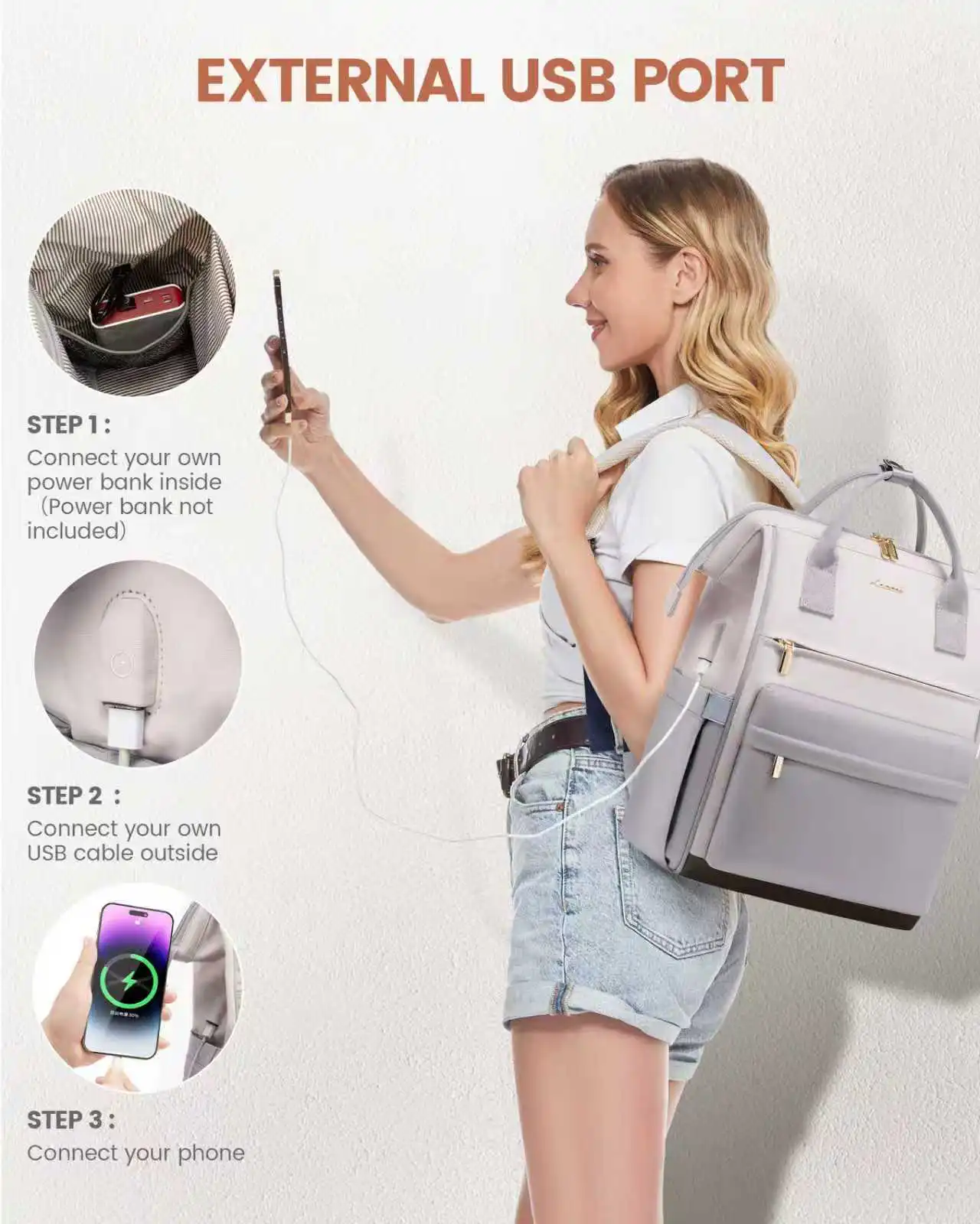 Γυναικείο Σακίδιο USB Lovevook 15,6” MB2146 beige gray brown