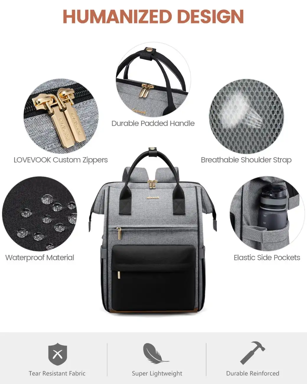 Γυναικείο Σακίδιο με USB Lovevook 15,6'' MB2146 gray/black