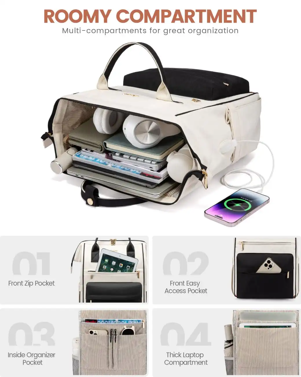 Γυναικείο Σακίδιο με USB Lovevook 15,6'' MB2146 beige/black