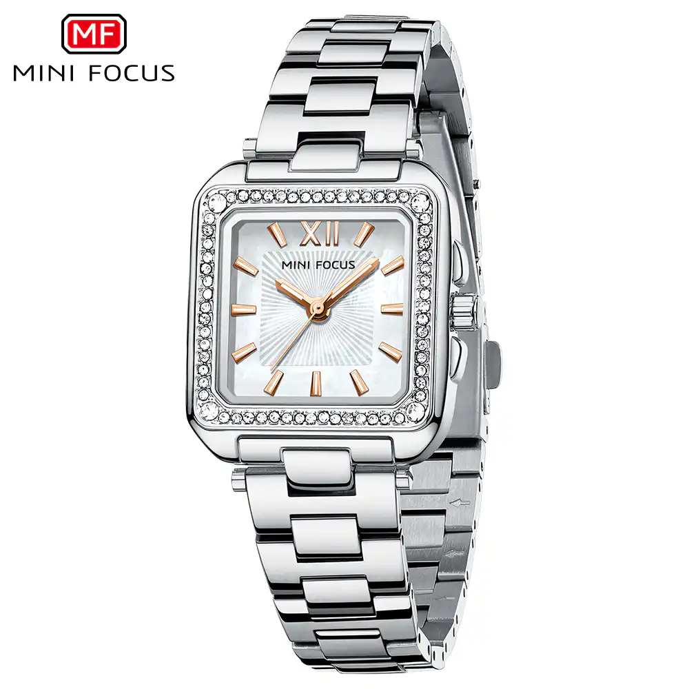 Γυναικείο τετράγωνο Μεταλλικό ρολόι με πέτρες Mini Focus MF0619L-1