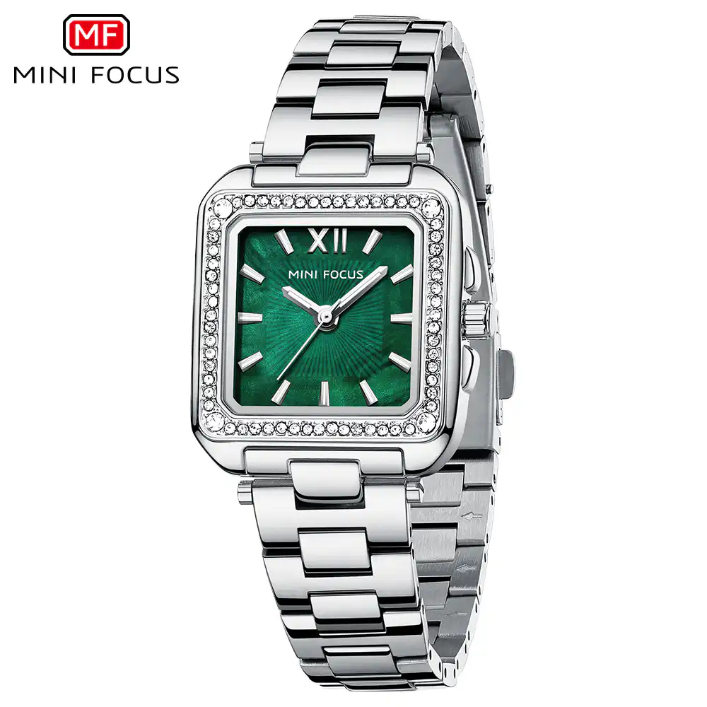 Γυναικείο τετράγωνο Μεταλλικό ρολόι με πέτρες Mini Focus MF0619L-2
