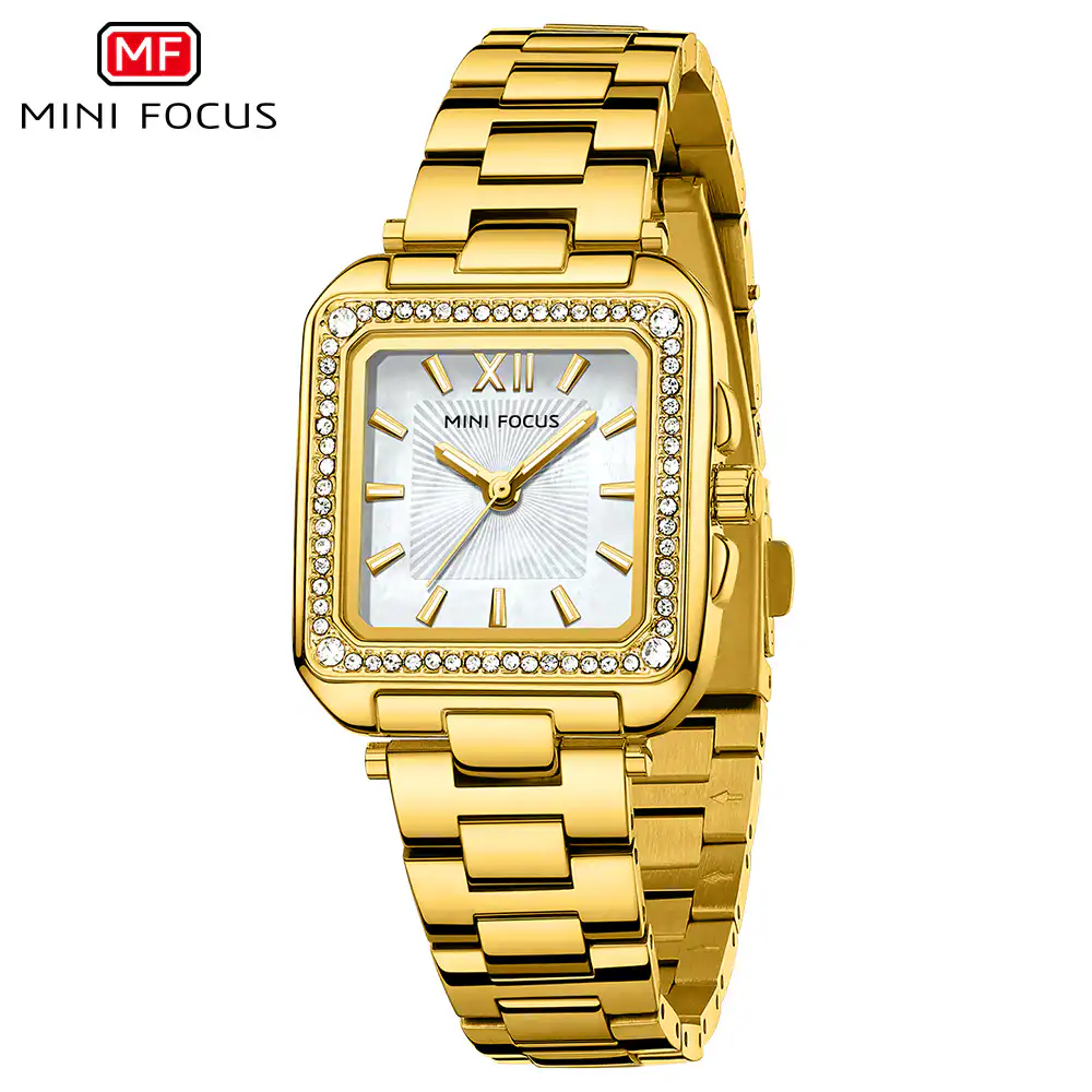 Γυναικείο τετράγωνο Μεταλλικό ρολόι με πέτρες Mini Focus MF0619L-5