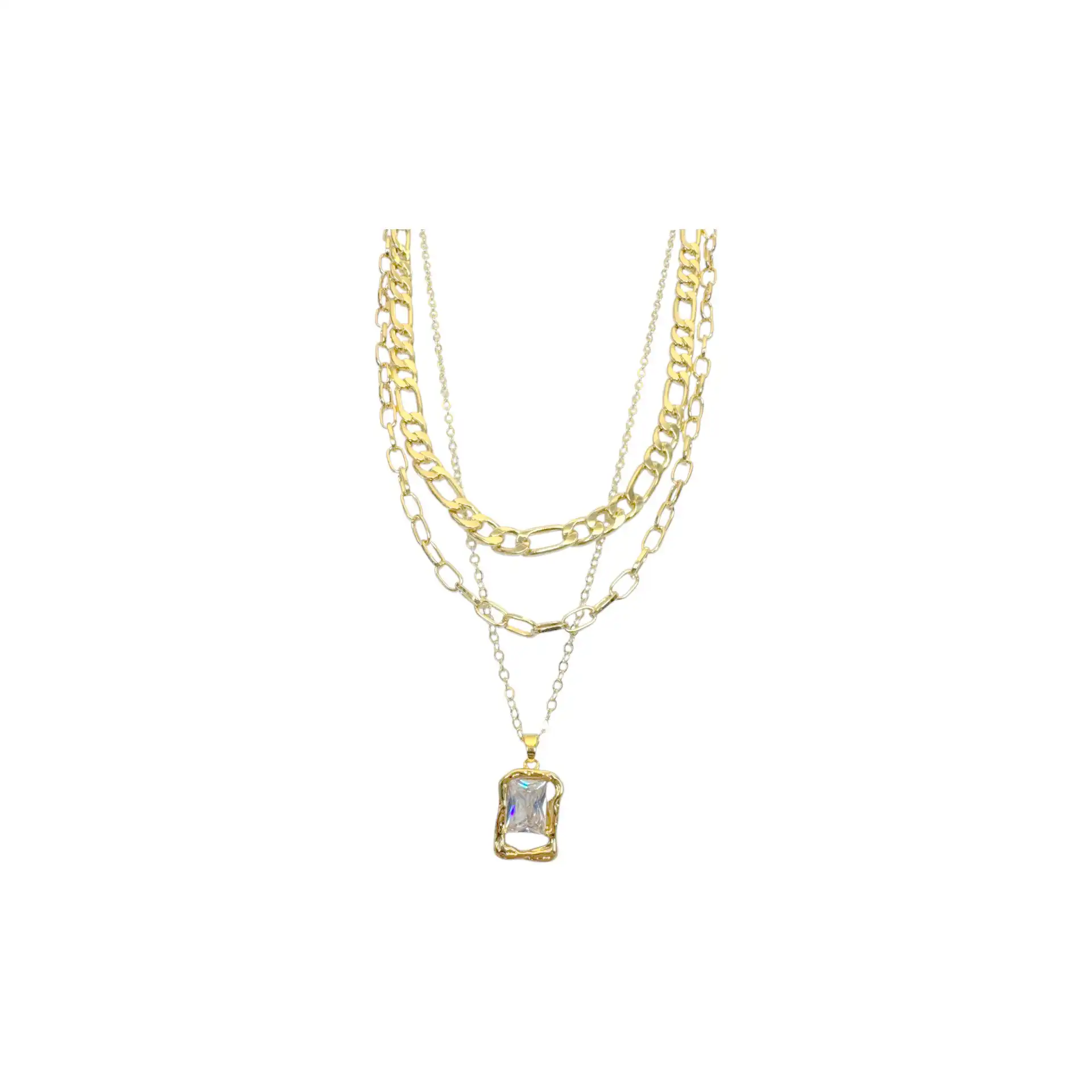 Γυναικείο κολιέ τριπλή αλυσίδα με μεγάλο στρας