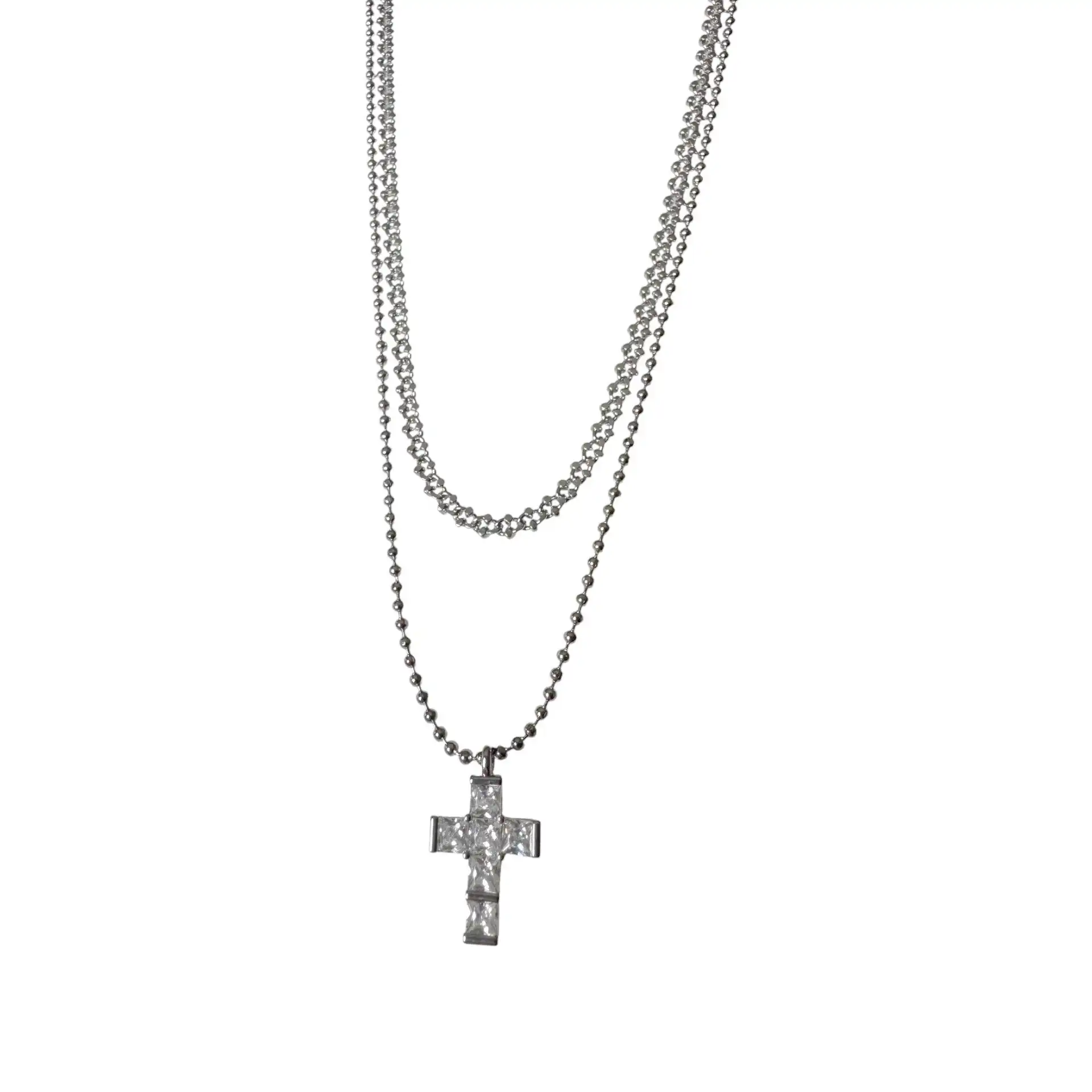 Γυναικείο κολιέ διπλή αλυσίδα με σταυρό 17mm