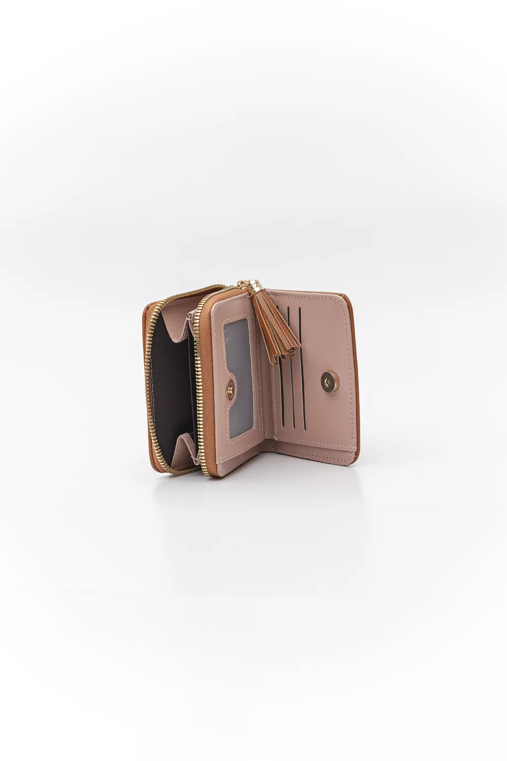 Μικρό πορτοφόλι με φουντίτσα και μεταλλική καρδιά