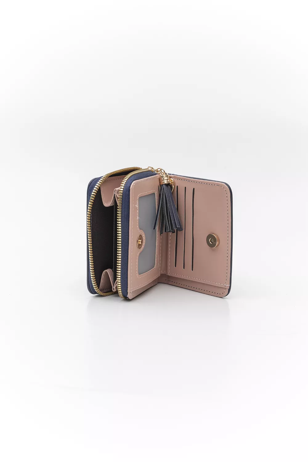 Μικρό πορτοφόλι με φουντίτσα και μεταλλική καρδιά