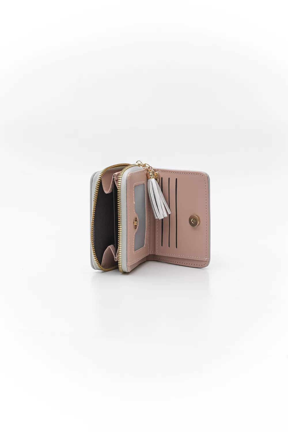 Μικρό πορτοφόλι με φουντίτσα και μεταλλική καρδιά