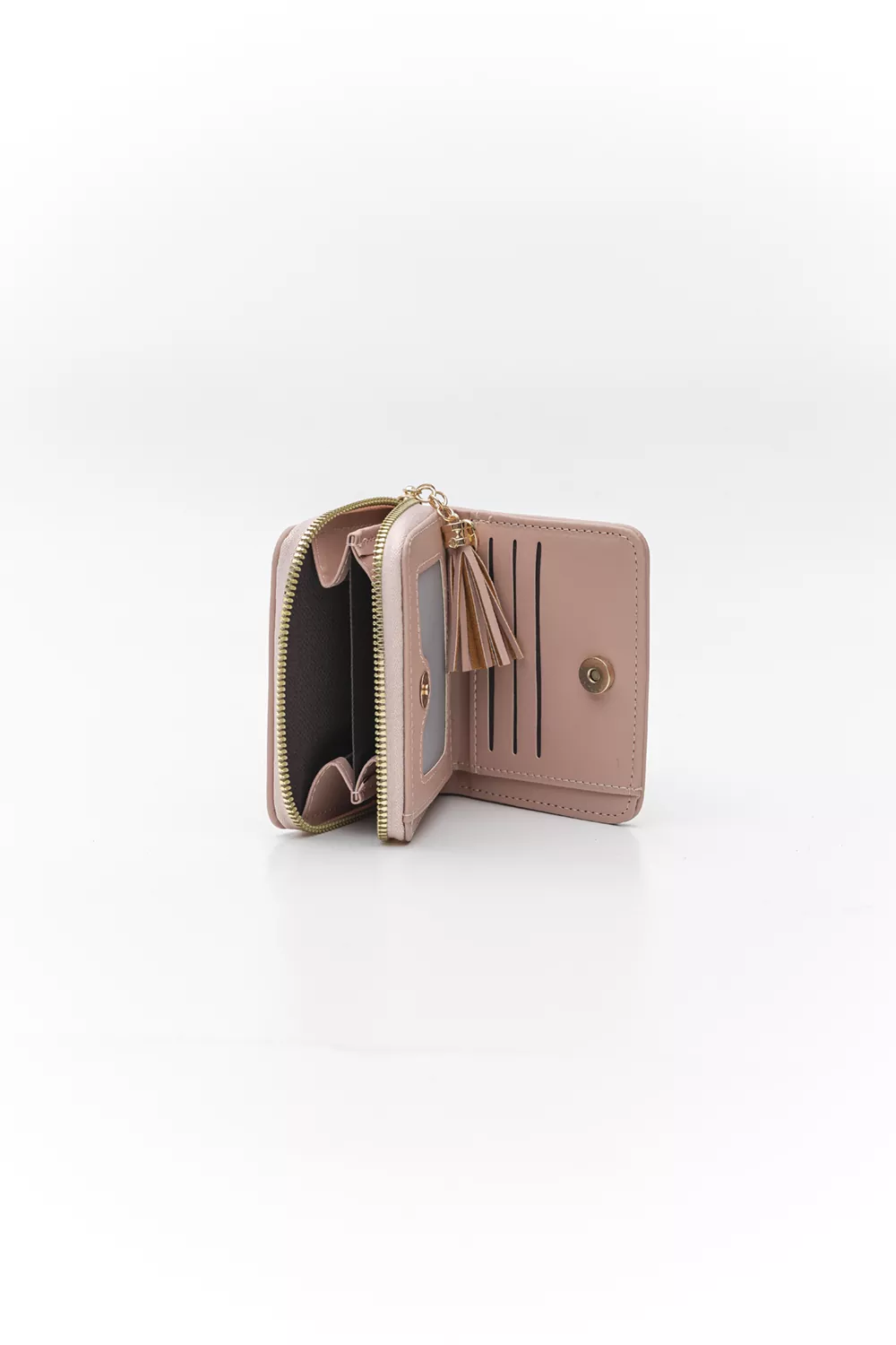 Μικρό πορτοφόλι με φουντίτσα και μεταλλική καρδιά