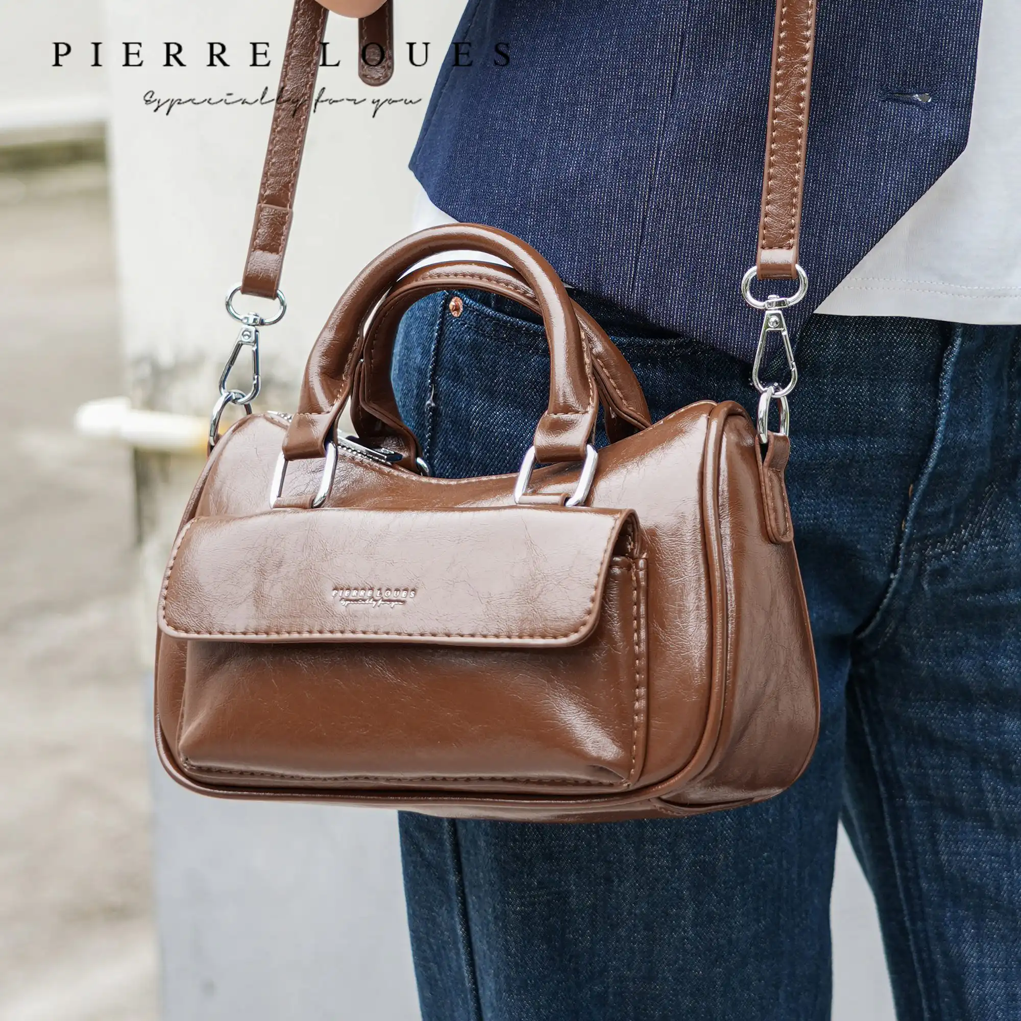 Γυναικεία Τσάντα Χειρός & Χιαστί Pierre Loues PL615-50 καφέ