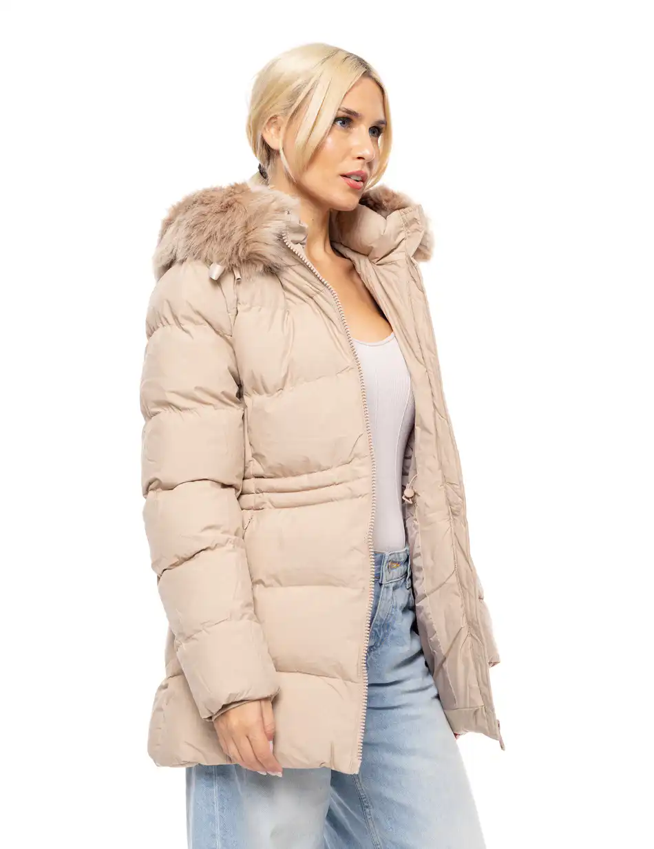 Biston fashion γυναικείο demi μπουφάν με αποσπώμενη κουκούλα 52-101-052 BEIGE