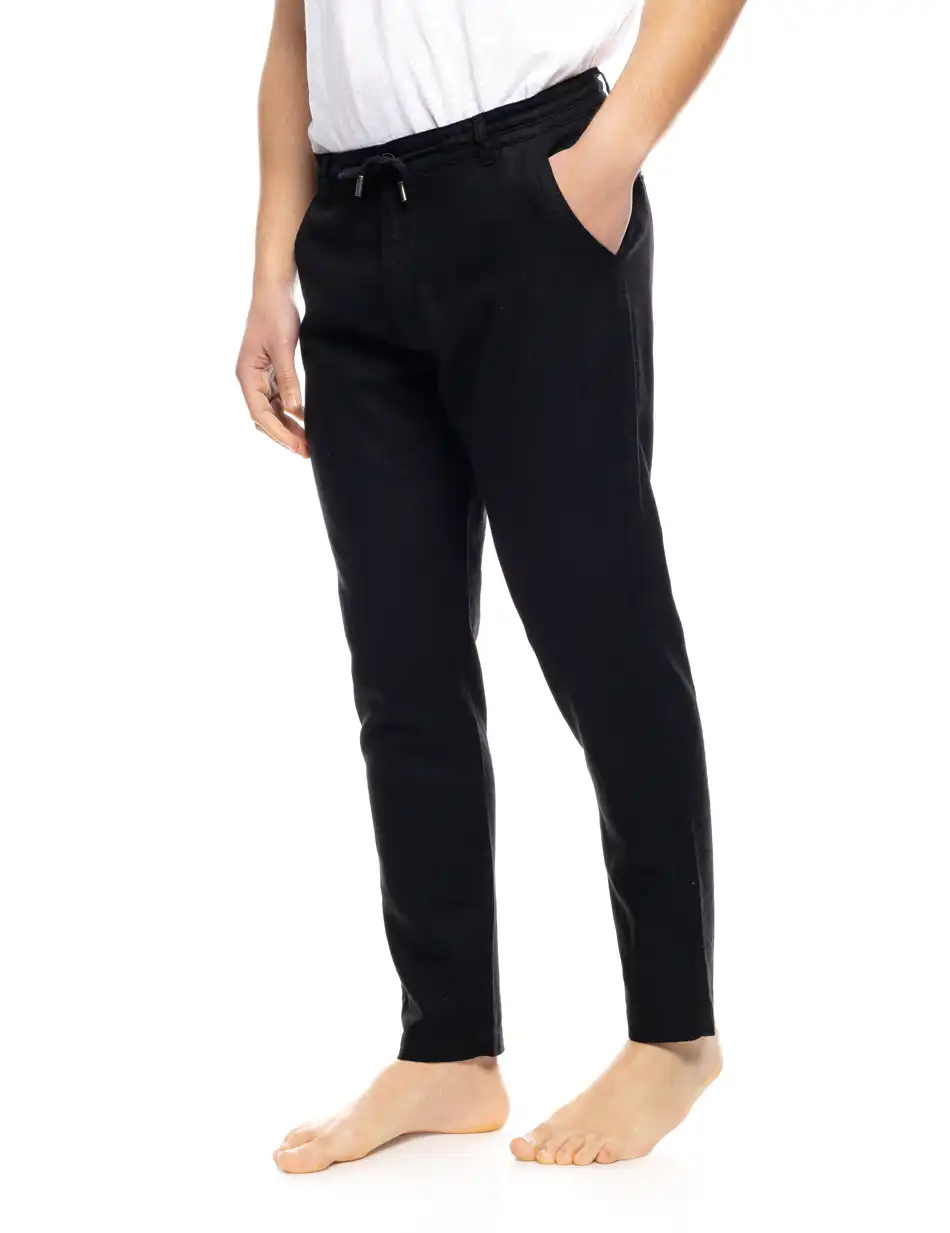 S' Ανδρικό λινό chinos παντελόνι 53-241-002 BLACK