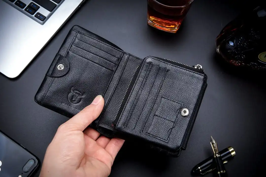 Aνδρικό δερμάτινο πορτοφόλι Bull Captain QB-02 μαύρο