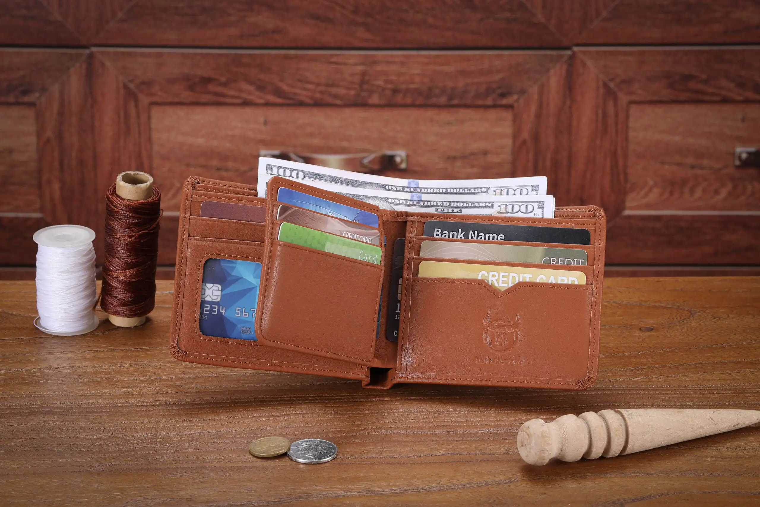 Δερμάτινο πορτοφόλι Bull Captain QB07 new καφέ