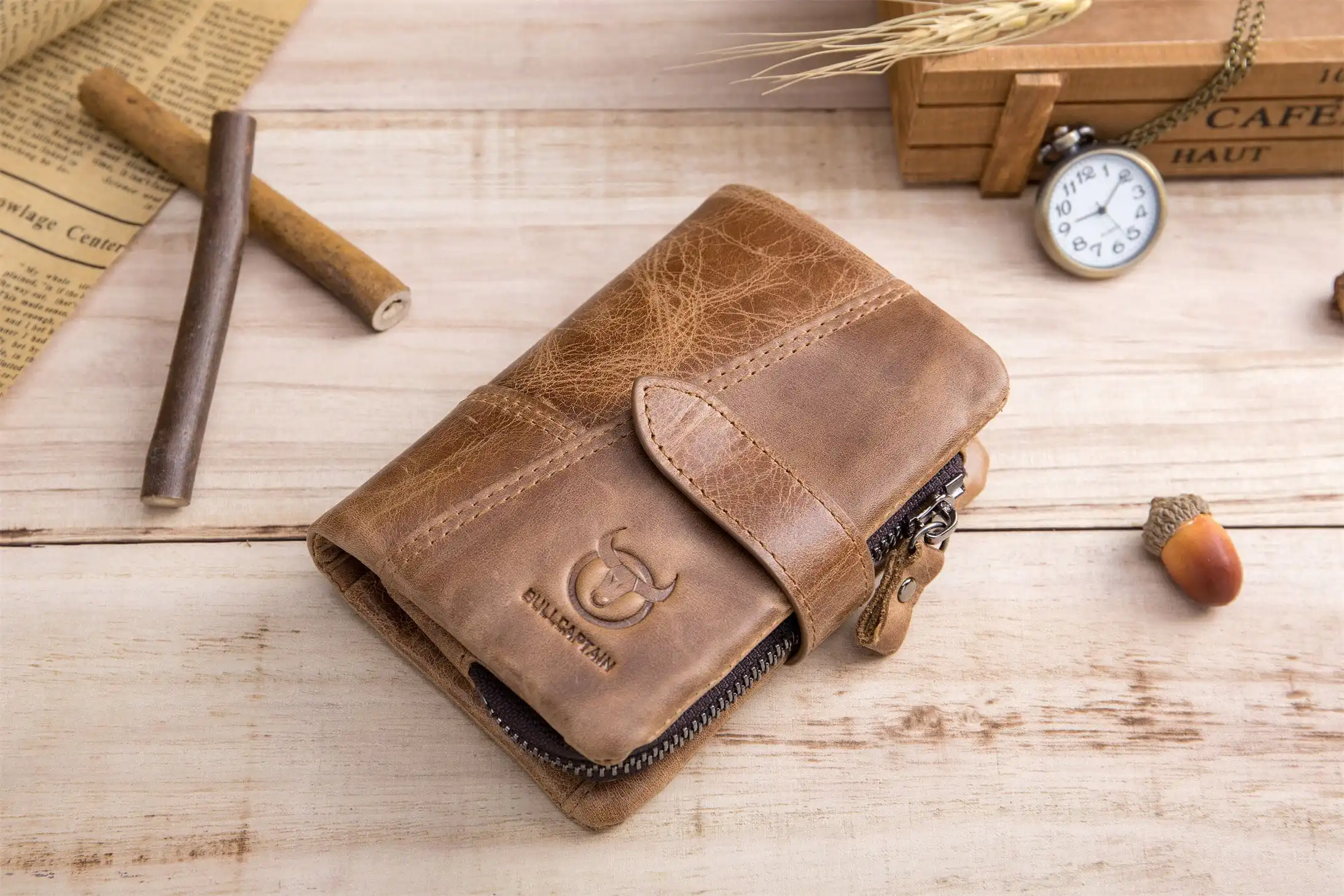 Δερμάτινο πορτοφόλι Bull Captain QB-V 01 καφέ ανοιχτό