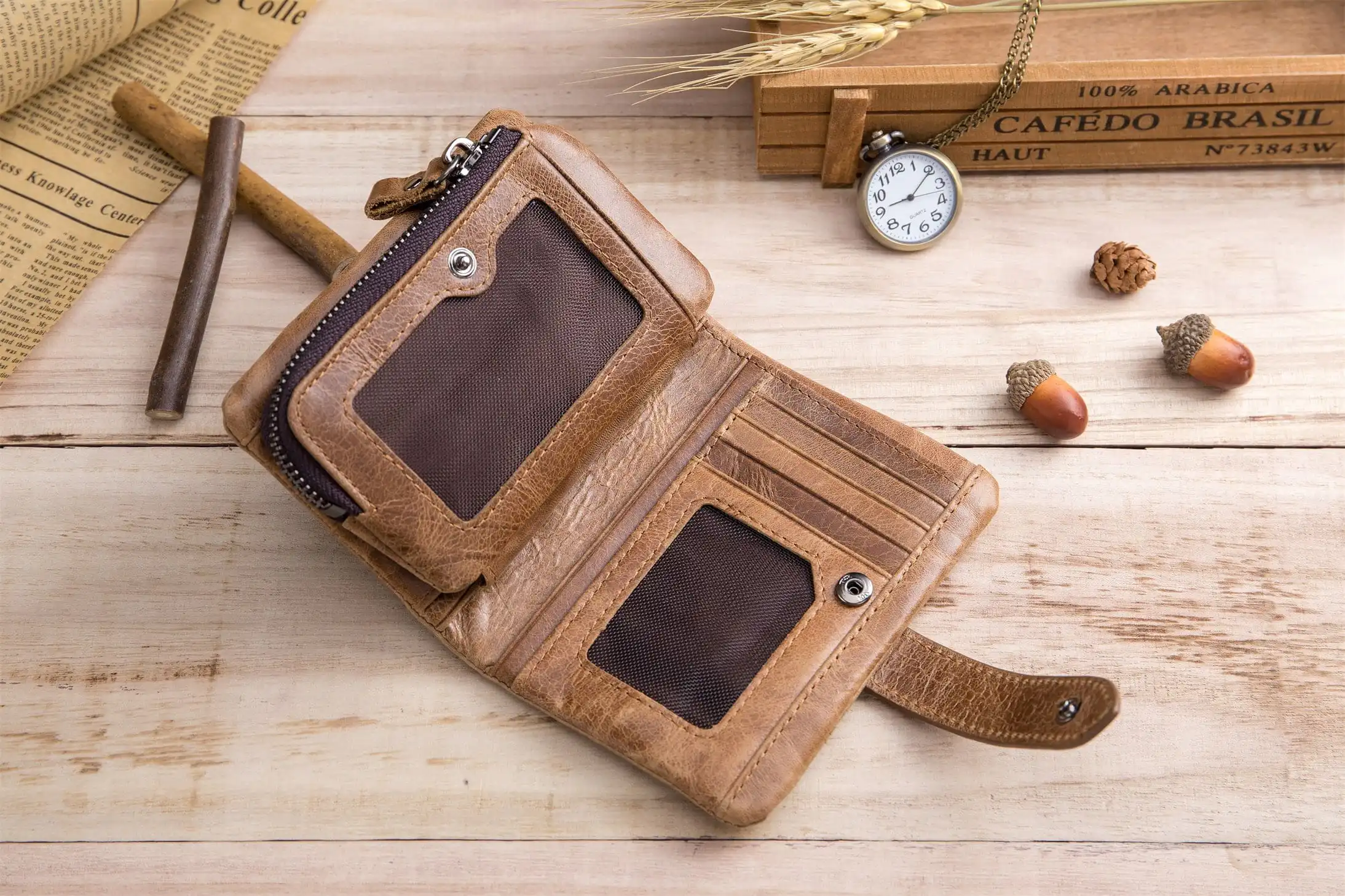 Δερμάτινο πορτοφόλι Bull Captain QB-V 01 καφέ ανοιχτό