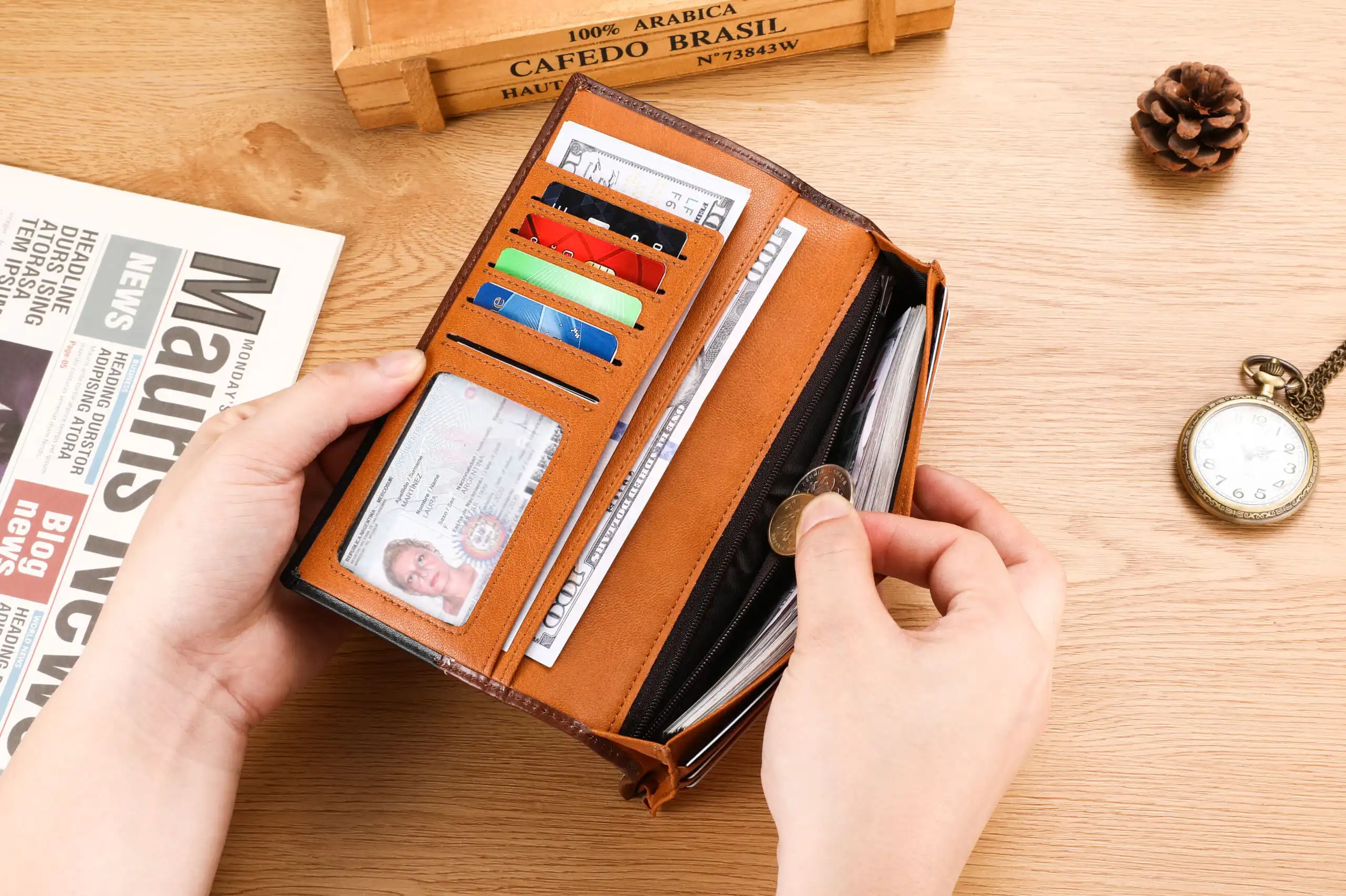 Δερμάτινο πορτοφόλι Bull Captain QB0448 σκούρο καφέ