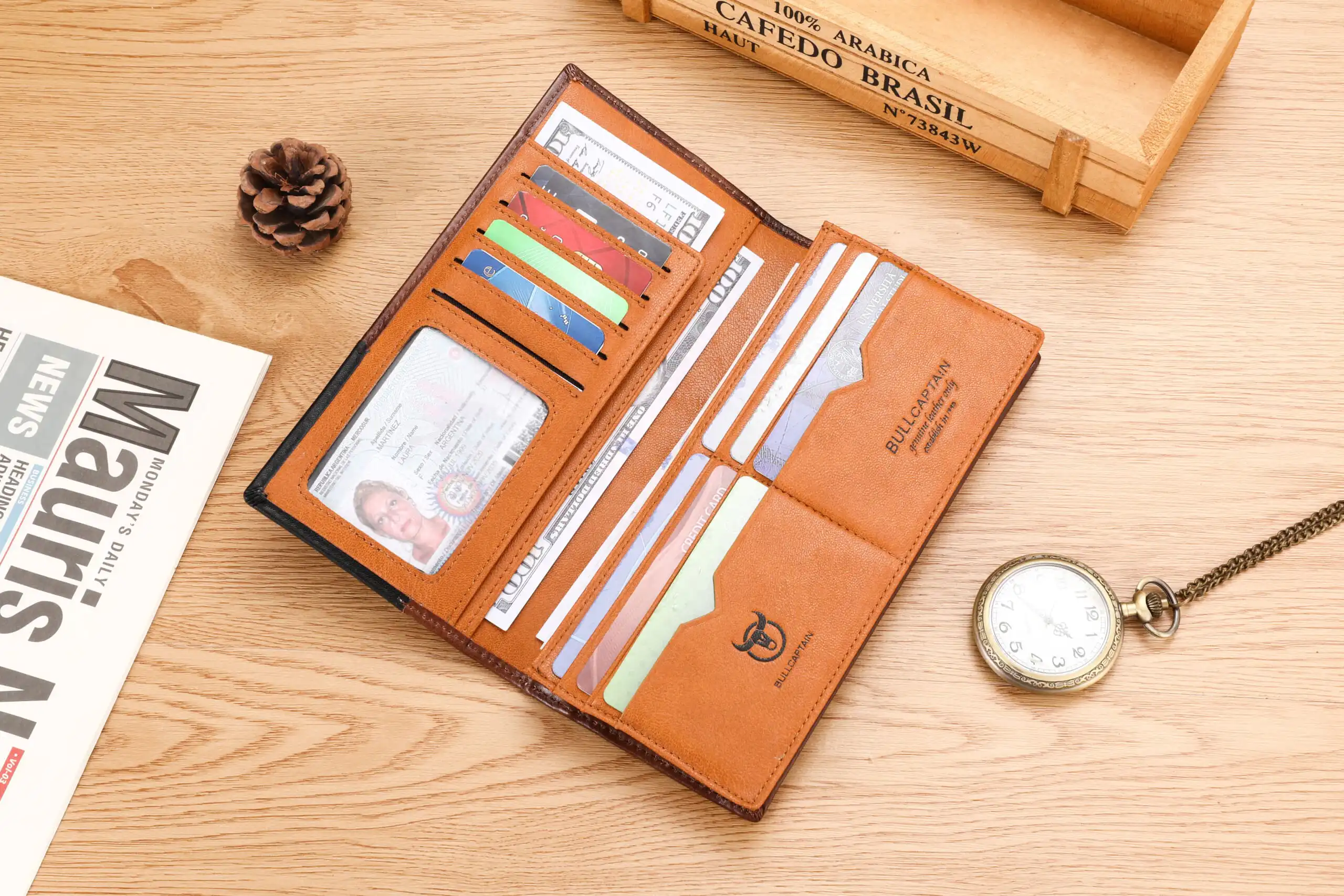 Δερμάτινο πορτοφόλι Bull Captain QB0448 σκούρο καφέ