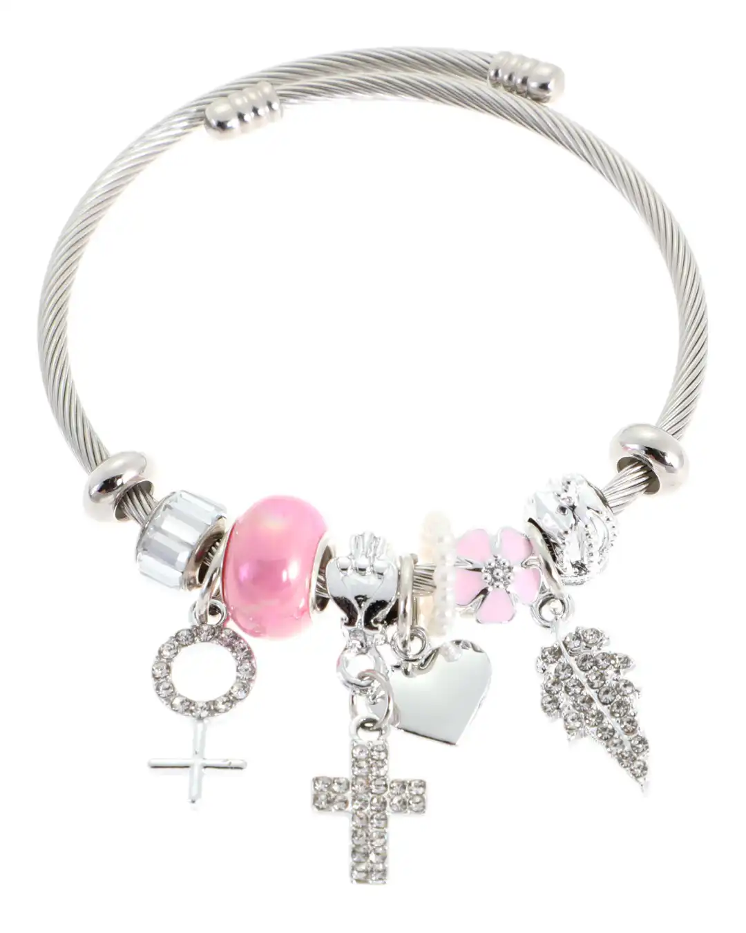 Βραχιόλι με σταυρούς QW-8117-15 – Ρόζ