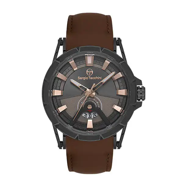 Ατσάλινο ρολόι με δερμάτινο λουράκι SERGIO TACCHINI ST.1.10455-4