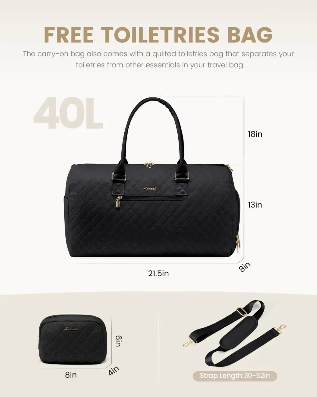 Σετ Σακ βουαγιάζ ταξιδιού 40 L Lovevook UB1972 black