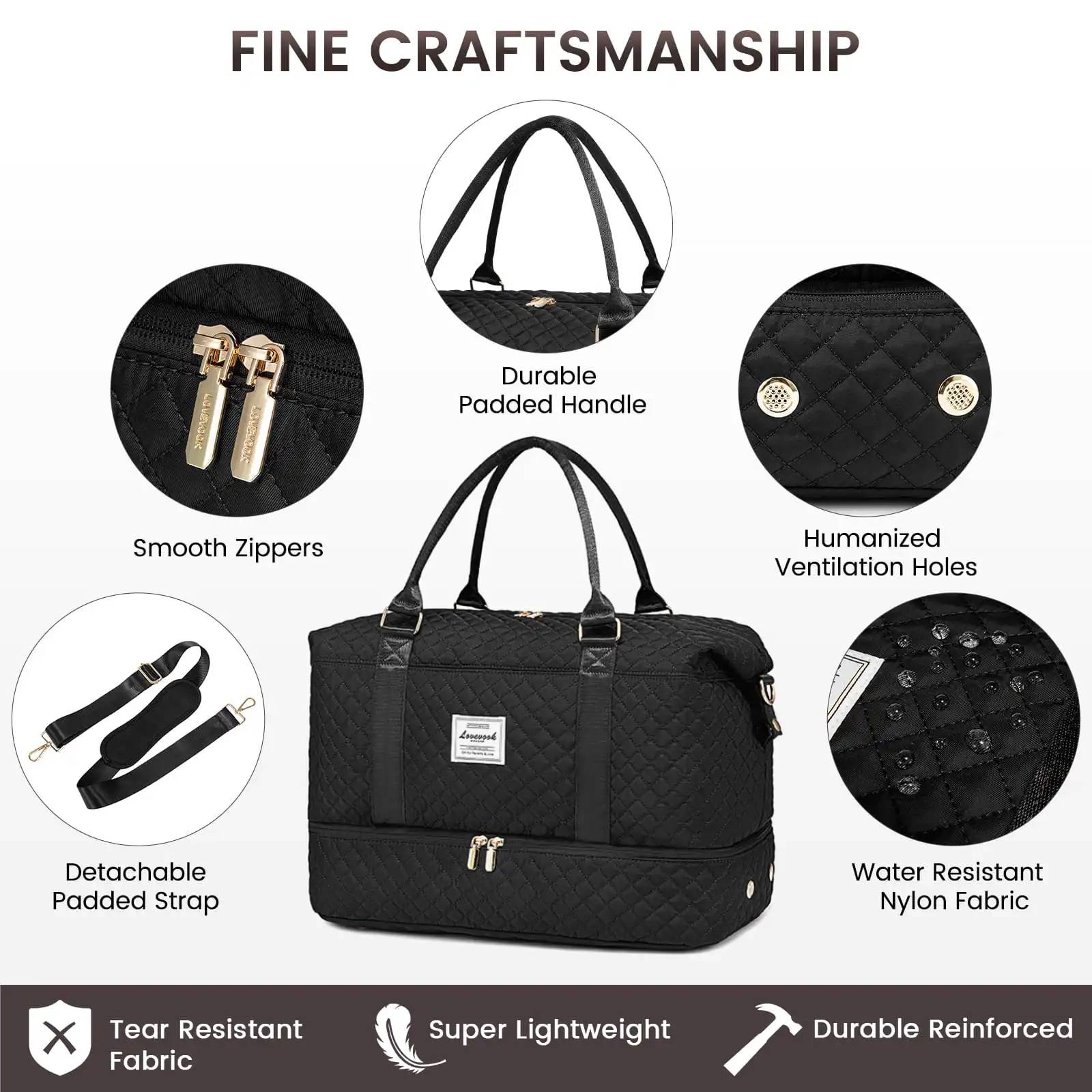 Σακ Βουαγιαζ με Θέση για Παπούτσια & Τσάντα Καλλυντικών Lovevook UB2062 black