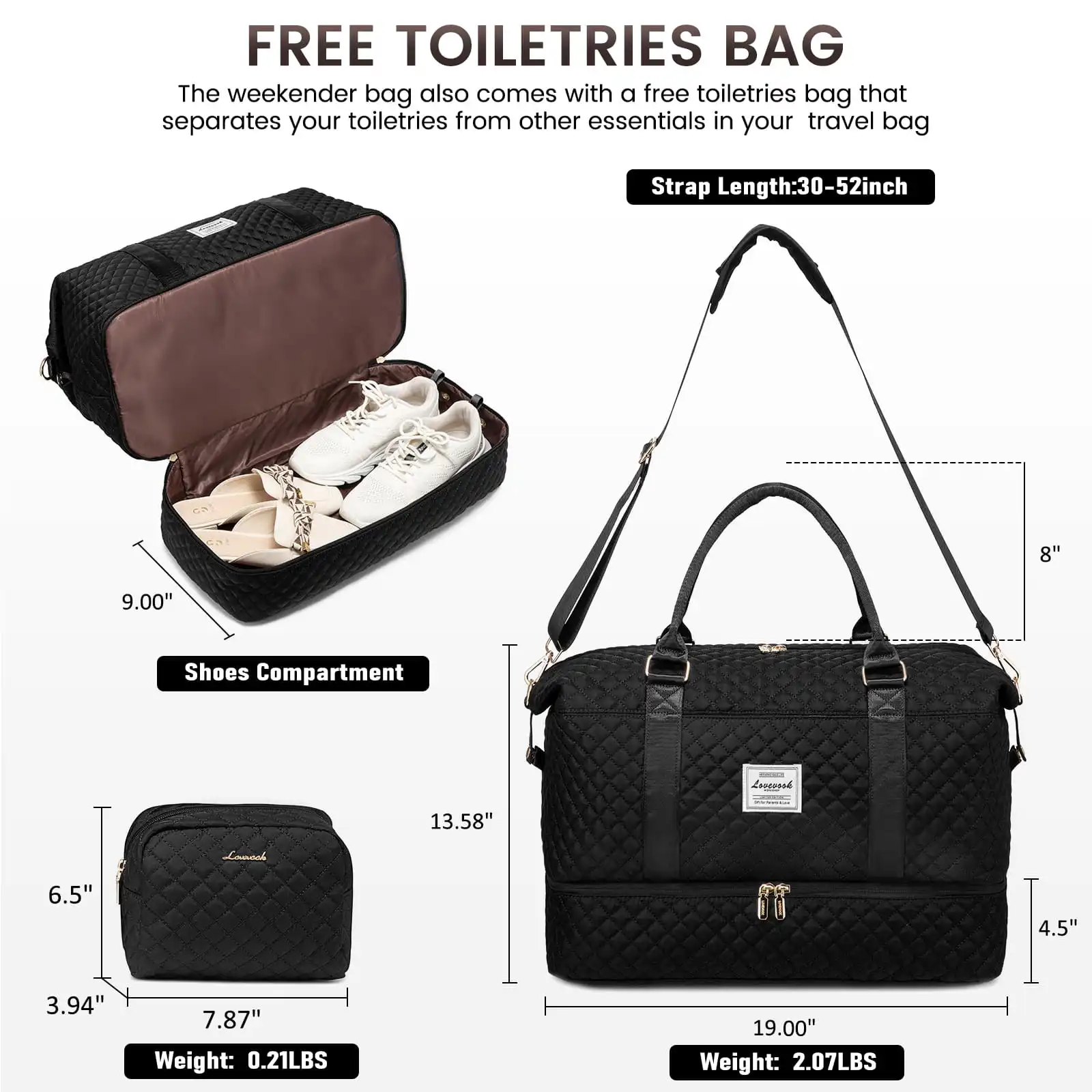 Σακ Βουαγιαζ με Θέση για Παπούτσια & Τσάντα Καλλυντικών Lovevook UB2062 black