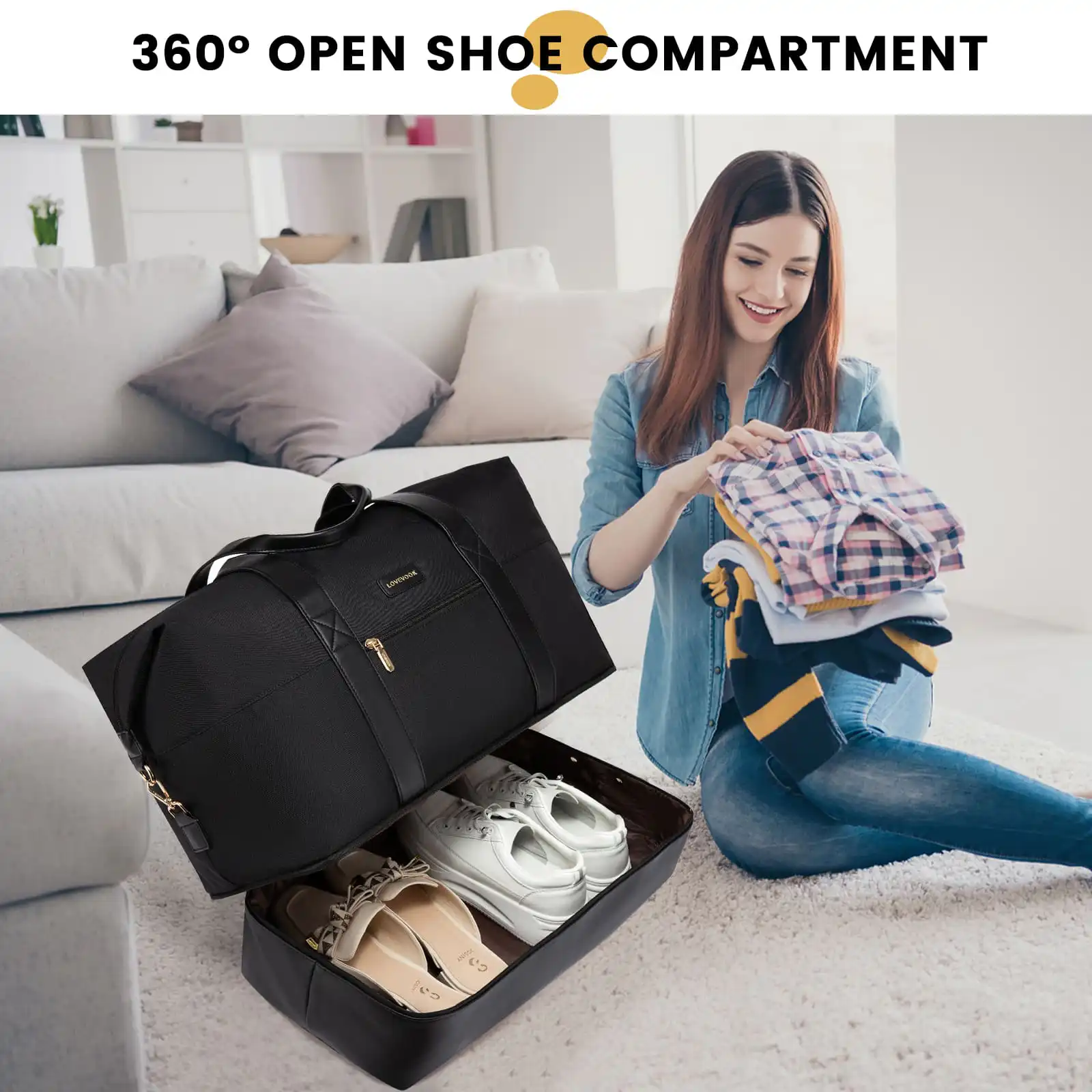 Σετ Σακ βουαγιαζ ταξιδιού γυναικείο με νεσεσέρ και τσάντα χειρός 56 L Lovevook UB2098 black