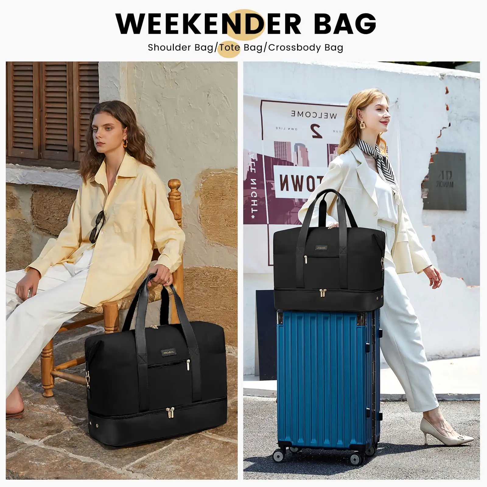 Σετ Σακ βουαγιαζ ταξιδιού γυναικείο με νεσεσέρ και τσάντα χειρός 56 L Lovevook UB2098 black