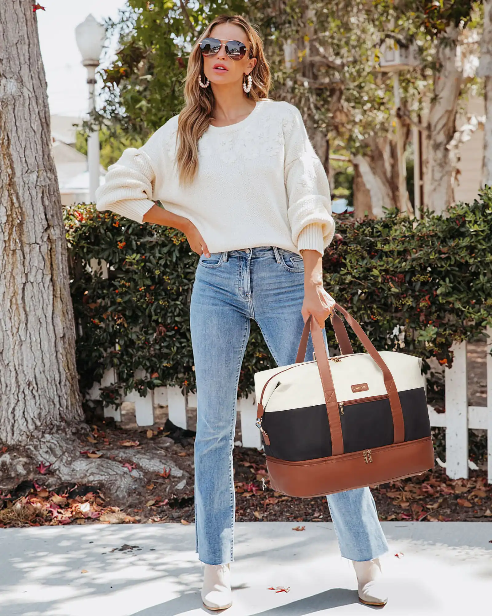 Σετ Σακ βουαγιαζ ταξιδιού γυναικείο με νεσεσέρ και τσάντα χειρός 56 L Lovevook UB2098 beige/black/brown