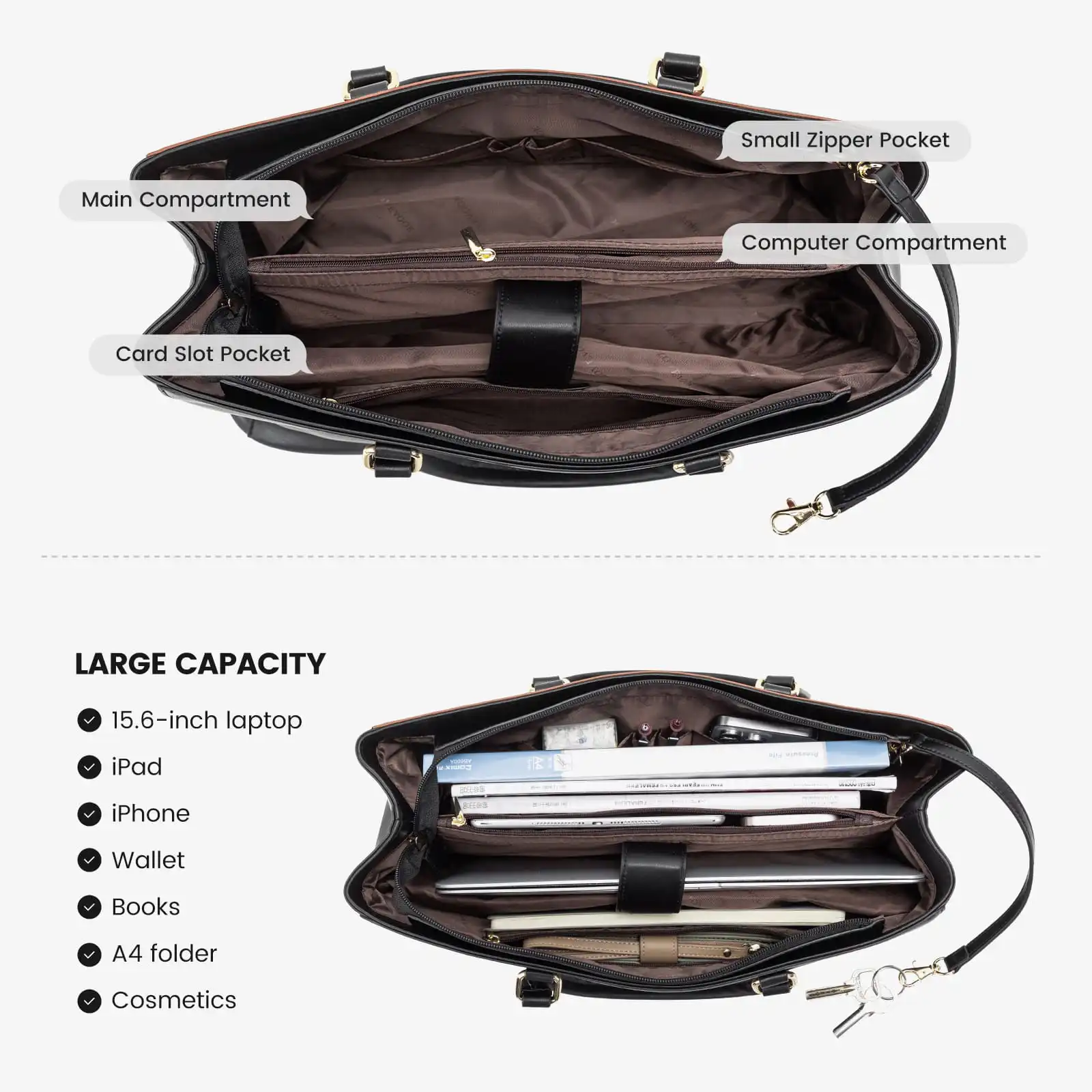 Γυναικεία τσάντα ώμου φορητού υπολογιστή Lovevook 15,6'' WB1476 Black/Coffee