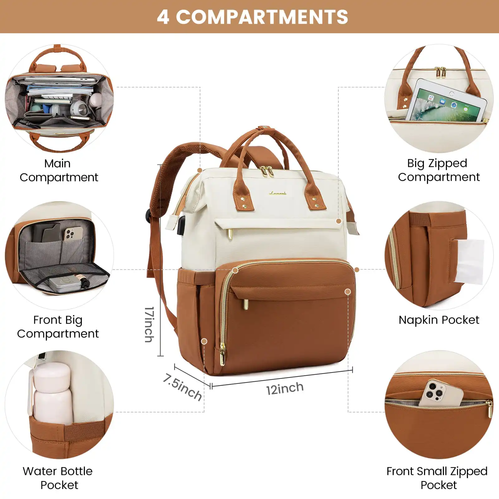 Γυναικείο Σακίδιο Φορητού Υπολογιστή Lovevook 15,6'' WB1577 beige/brown