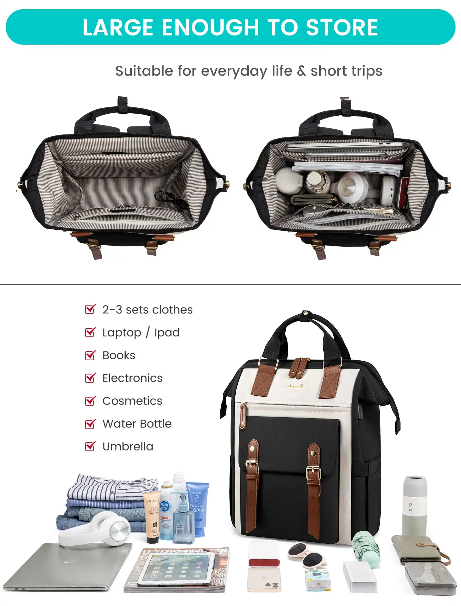 Γυναικείο Σετ Σακίδιο Φορητού Υπολογιστή τσάντα χειρός Lovevook 15,6'' WB1930 beige/black