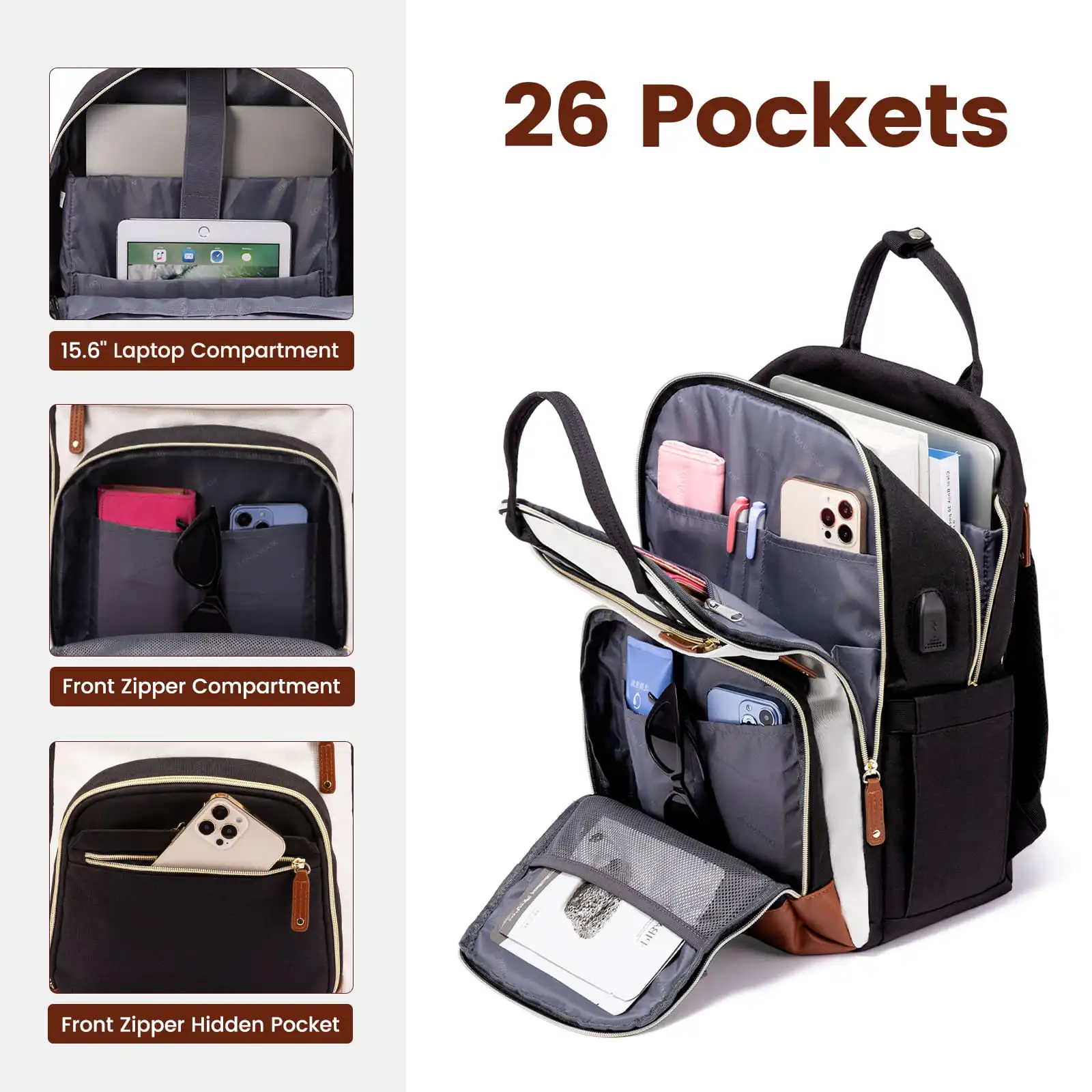 Γυναικείο Σακίδιο Φορητού Υπολογιστή Lovevook 15,6'' MB2012 beige/black/brown