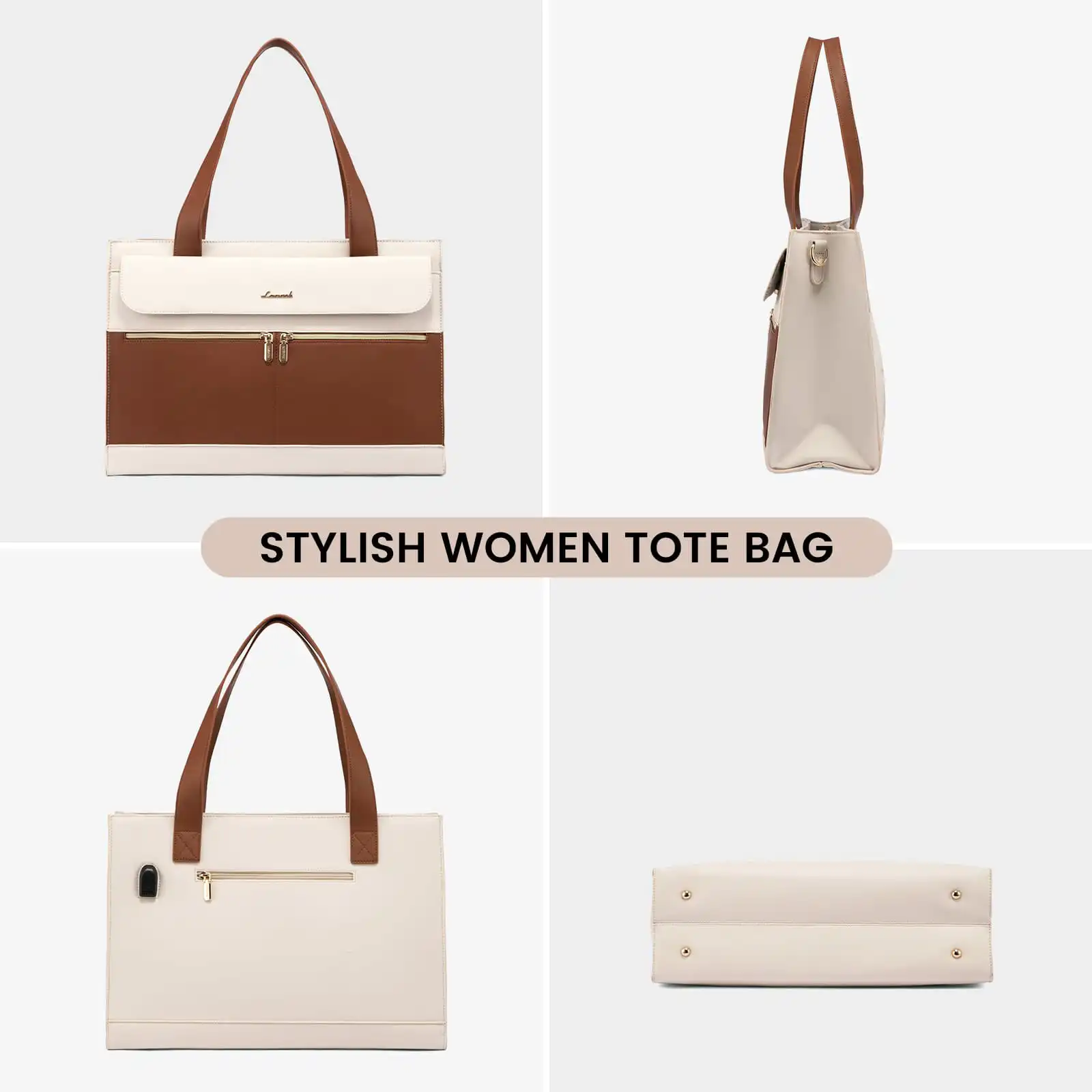 Γυναικείο σετ τσάντας ώμου/χειροός φορητού υπολογιστή Lovevook 15,6'' WB2026 beige/brown