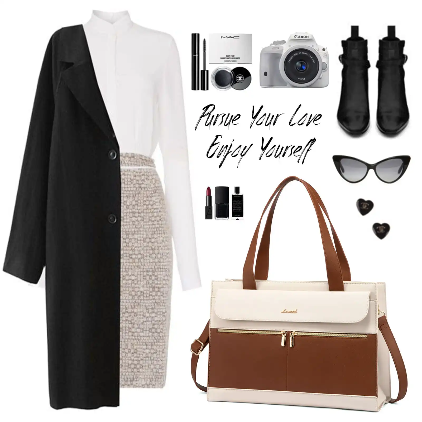 Γυναικείο σετ τσάντας ώμου/χειροός φορητού υπολογιστή Lovevook 15,6'' WB2026 beige/brown