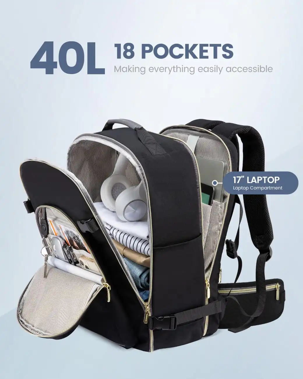 Σακίδιο ταξιδιού για γυναίκες 40L Carry on 17,3" WB2029 black/gray