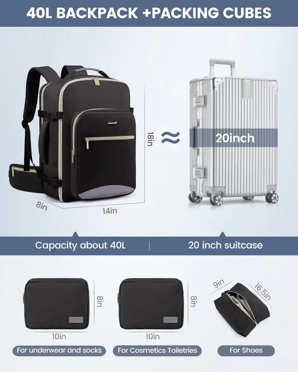 Σακίδιο ταξιδιού για γυναίκες 40L Carry on 17,3" WB2029 black/gray