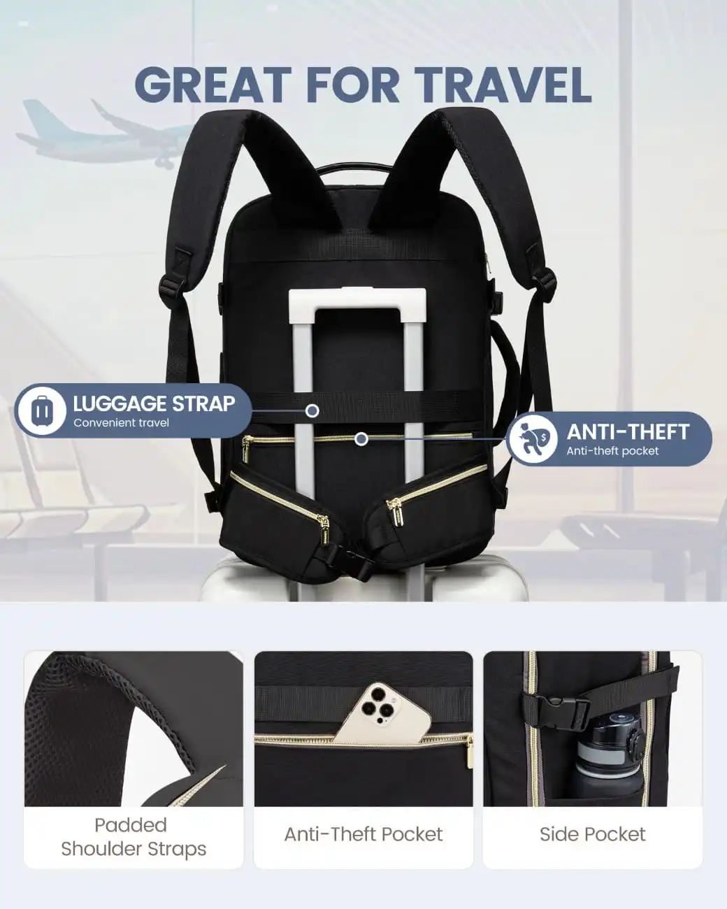 Σακίδιο ταξιδιού για γυναίκες 40L Carry on 17,3" WB2029 black/gray