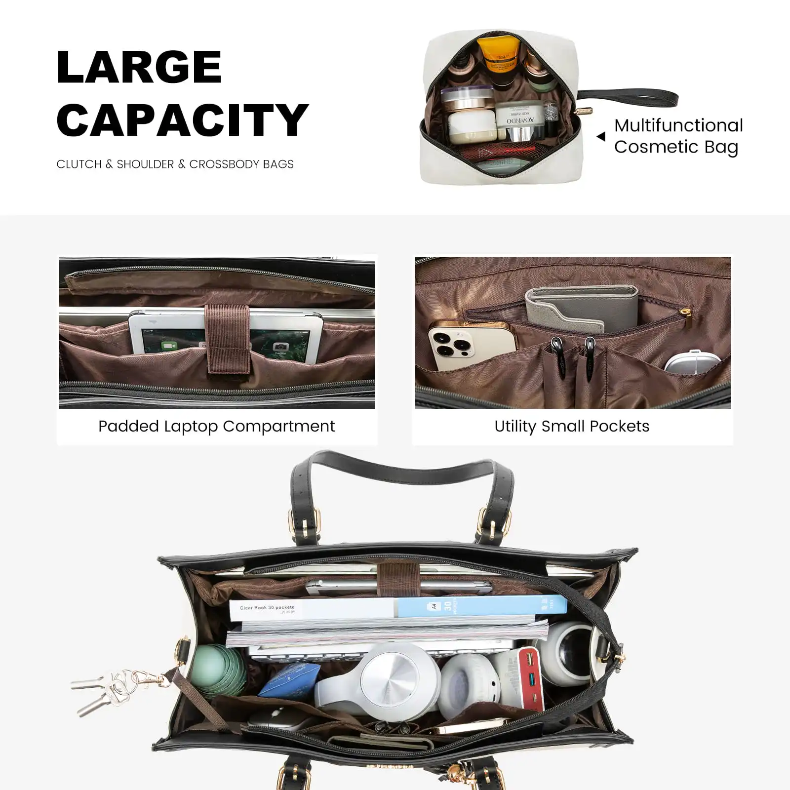 Γυναικείο σετ τσάντας ώμου/χειρός φορητού υπολογιστή Lovevook 15,6'' WB2038 beige/black