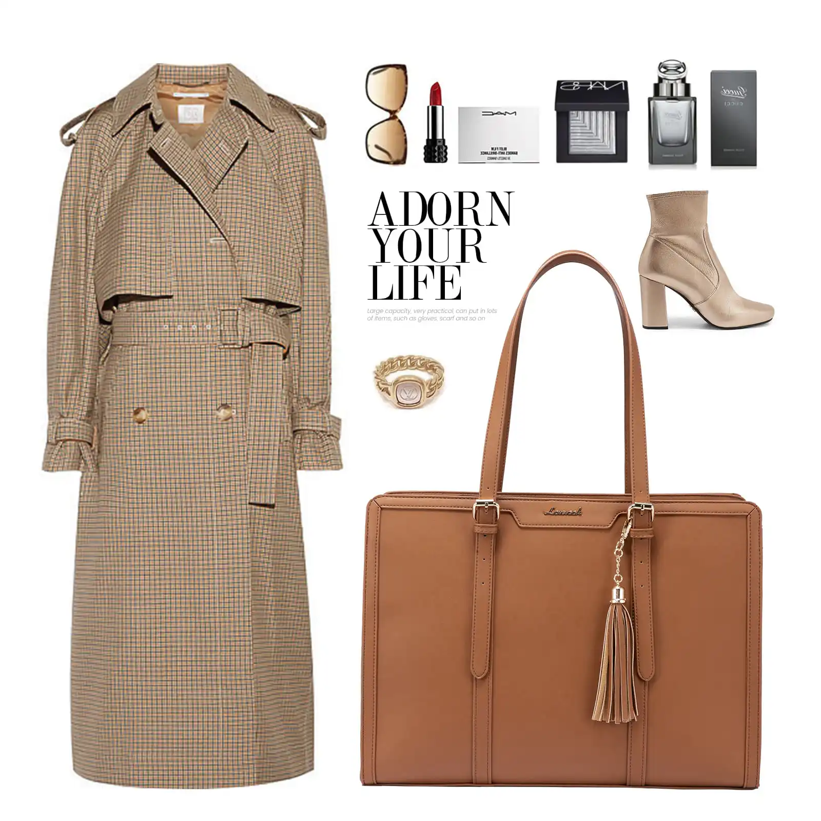 Γυναικείο σετ τσάντας ώμου/χειρός φορητού υπολογιστή Lovevook 15,6'' WB2038 brown