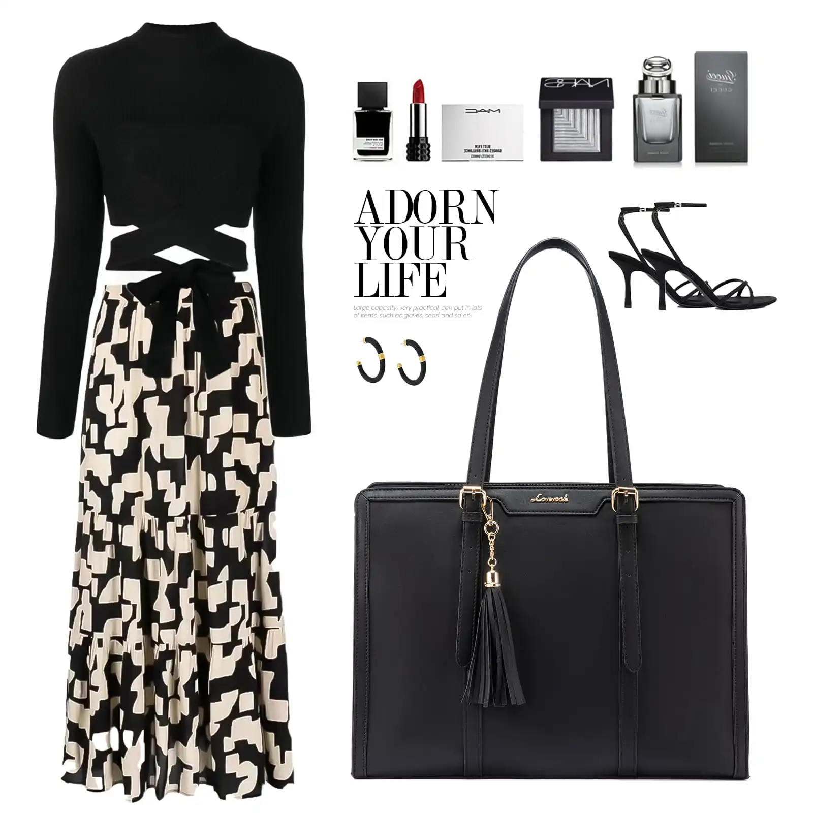 Γυναικείο σετ τσάντας ώμου/χειρός φορητού υπολογιστή Lovevook 15,6'' WB2038 black