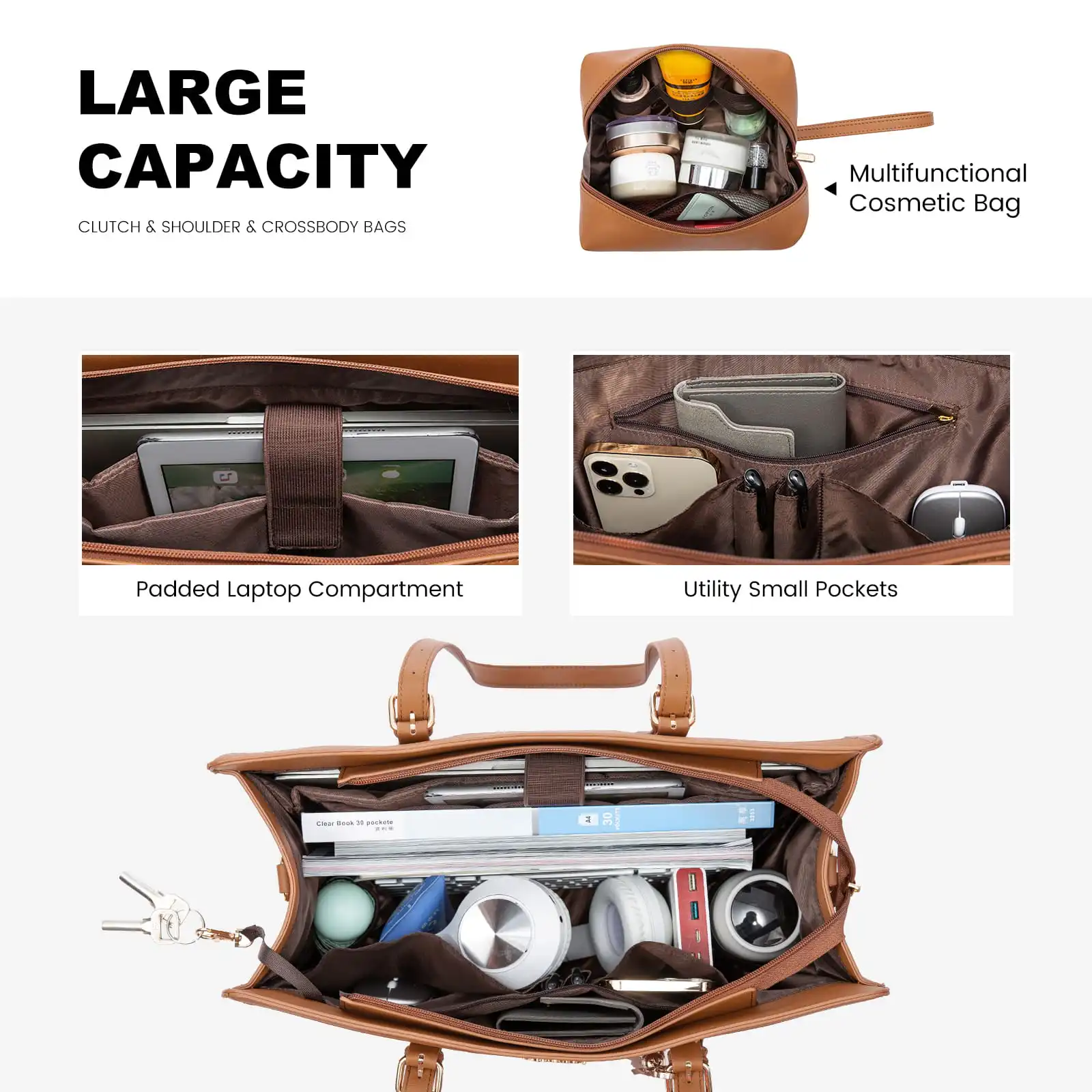 Γυναικείο σετ τσάντας ώμου/χειρός φορητού υπολογιστή Lovevook 15,6'' WB2038 brown
